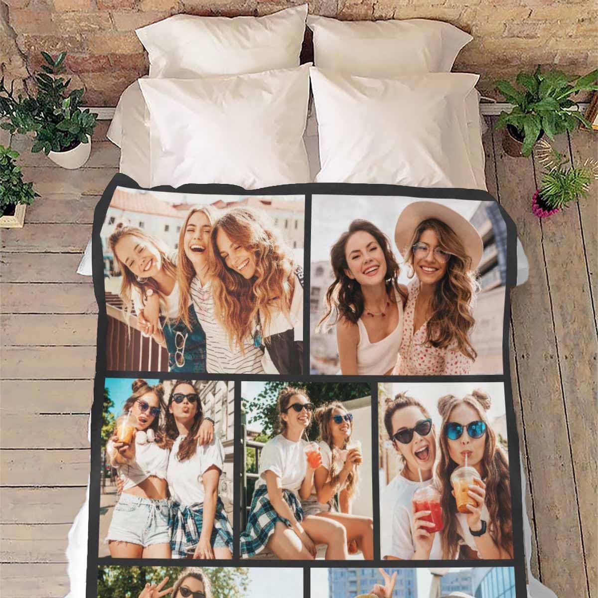 Manta personalizada de mejores amigos con fotos, manta de cama personalizable con collage de imágenes de pareja para esposa, esposo, día de San