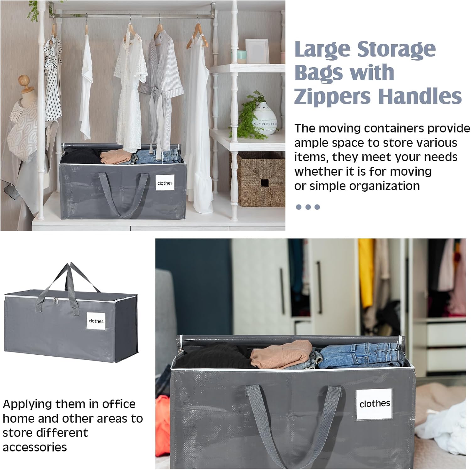 SilTriangle 12 cajas grandes para mudanza de 93 L, bolsas de almacenamiento resistentes con cremalleras, asas, bolsas de almacenamiento, suministros