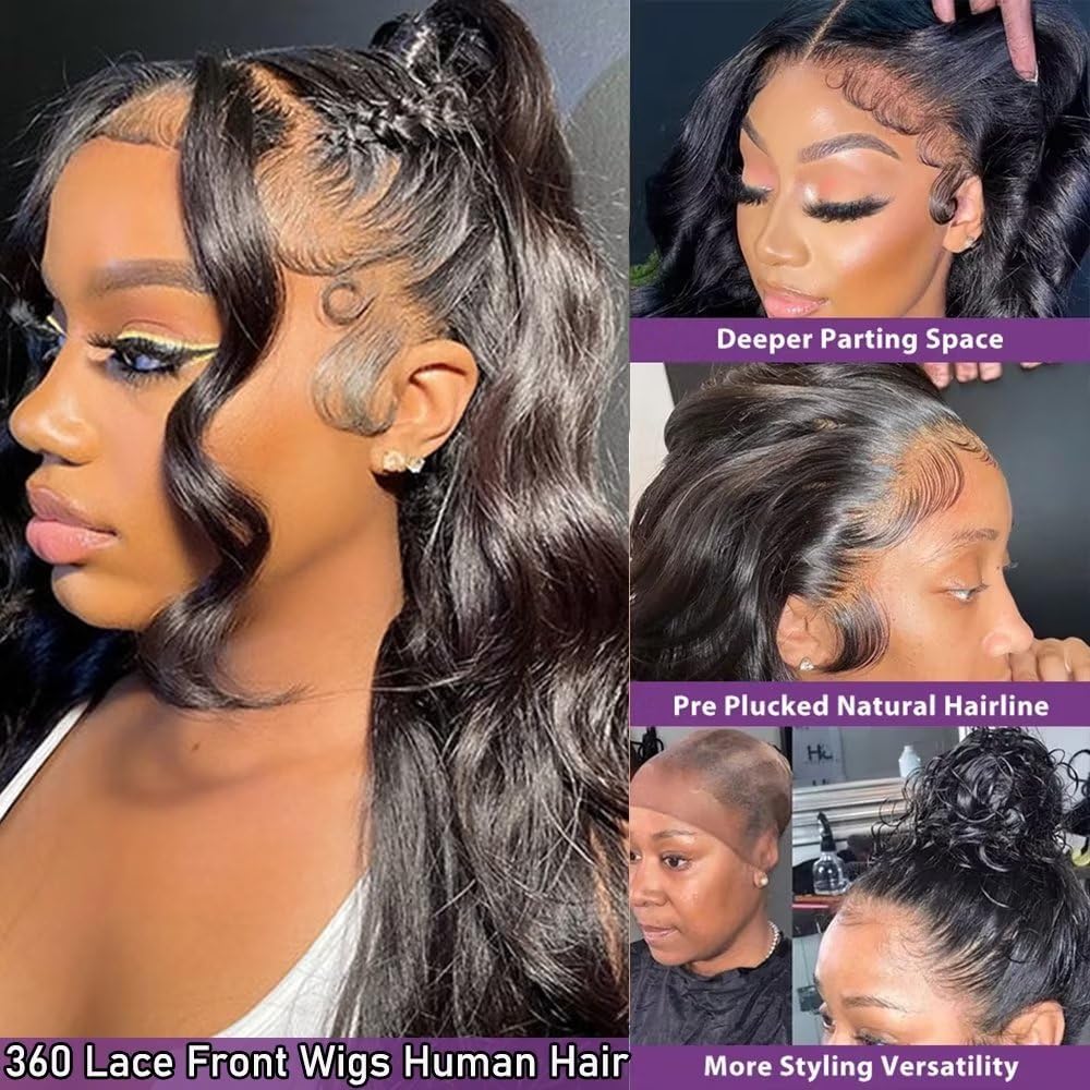 Maxine Pelucas de cabello humano ondulado 360 con encaje frontal prearrancado, sin pegamento, densidad del 180%, pelucas de cabello humano de 22