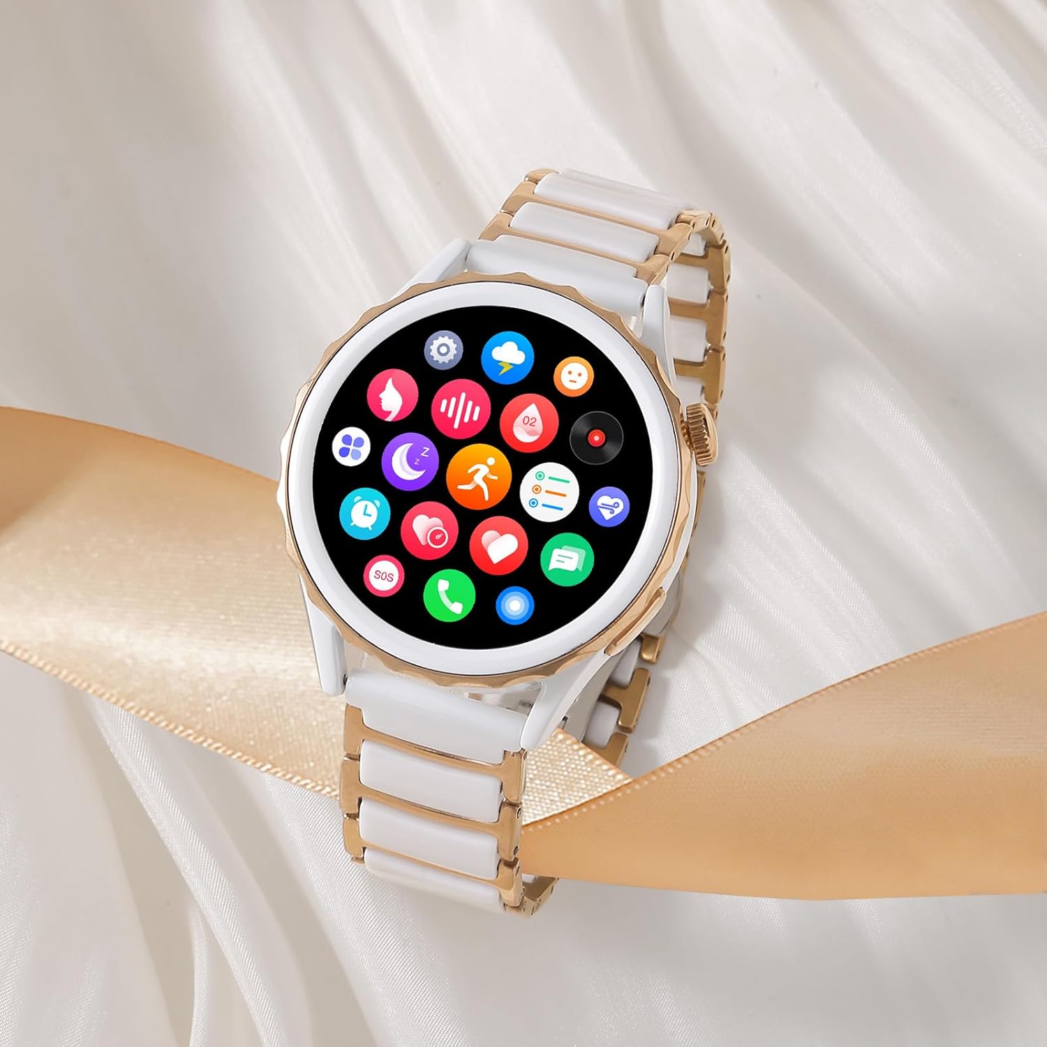 Relojes inteligentes para mujer (respuestahacer llamadas), relojes Fulltouch con monitor de presión arterialsueñofrecuencia cardíaca, 100 modos