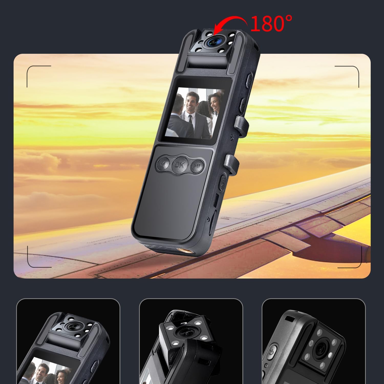 Giurrovo Cámara corporal de 64 GB con audio y video, mini cámaras corporales 1080P con visión nocturna infrarroja, videocámara de bolsillo de cámara