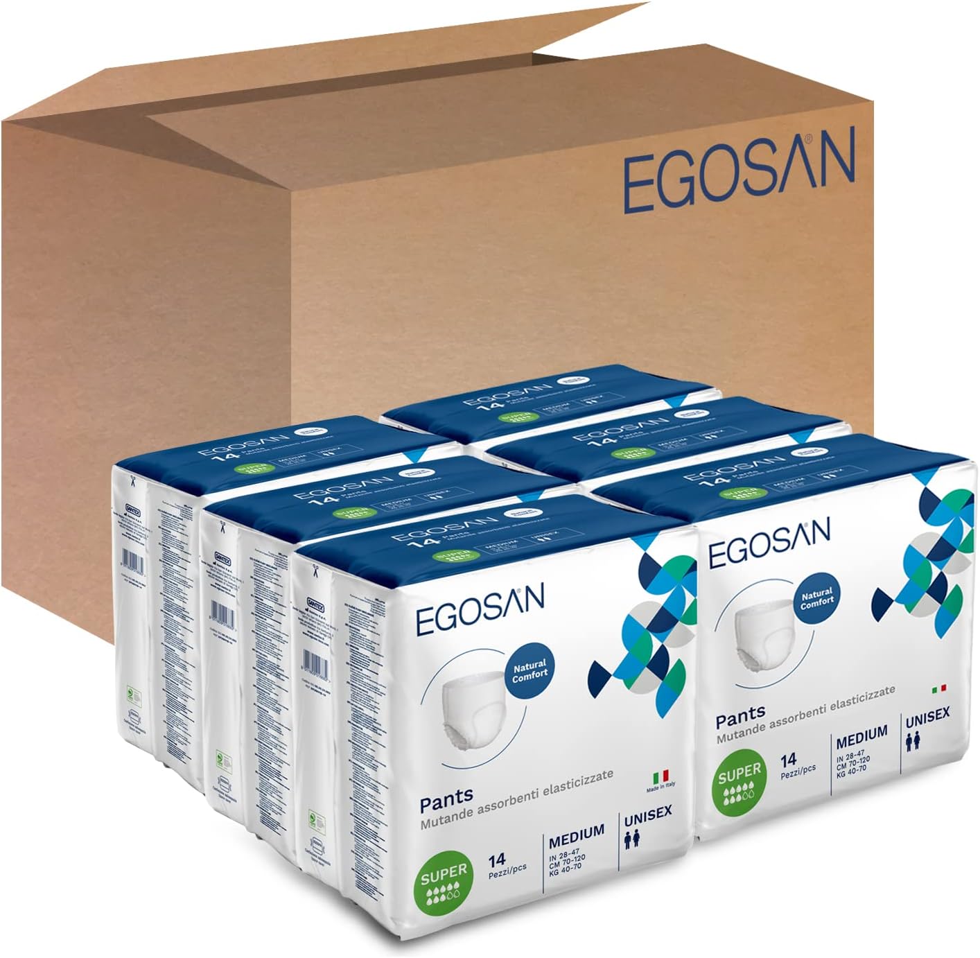 Egosan Super Incontinence – Ropa interior para adultos (con cintura elástica), máxima absorción para hombres y mujeres activos (funda mediana, 84