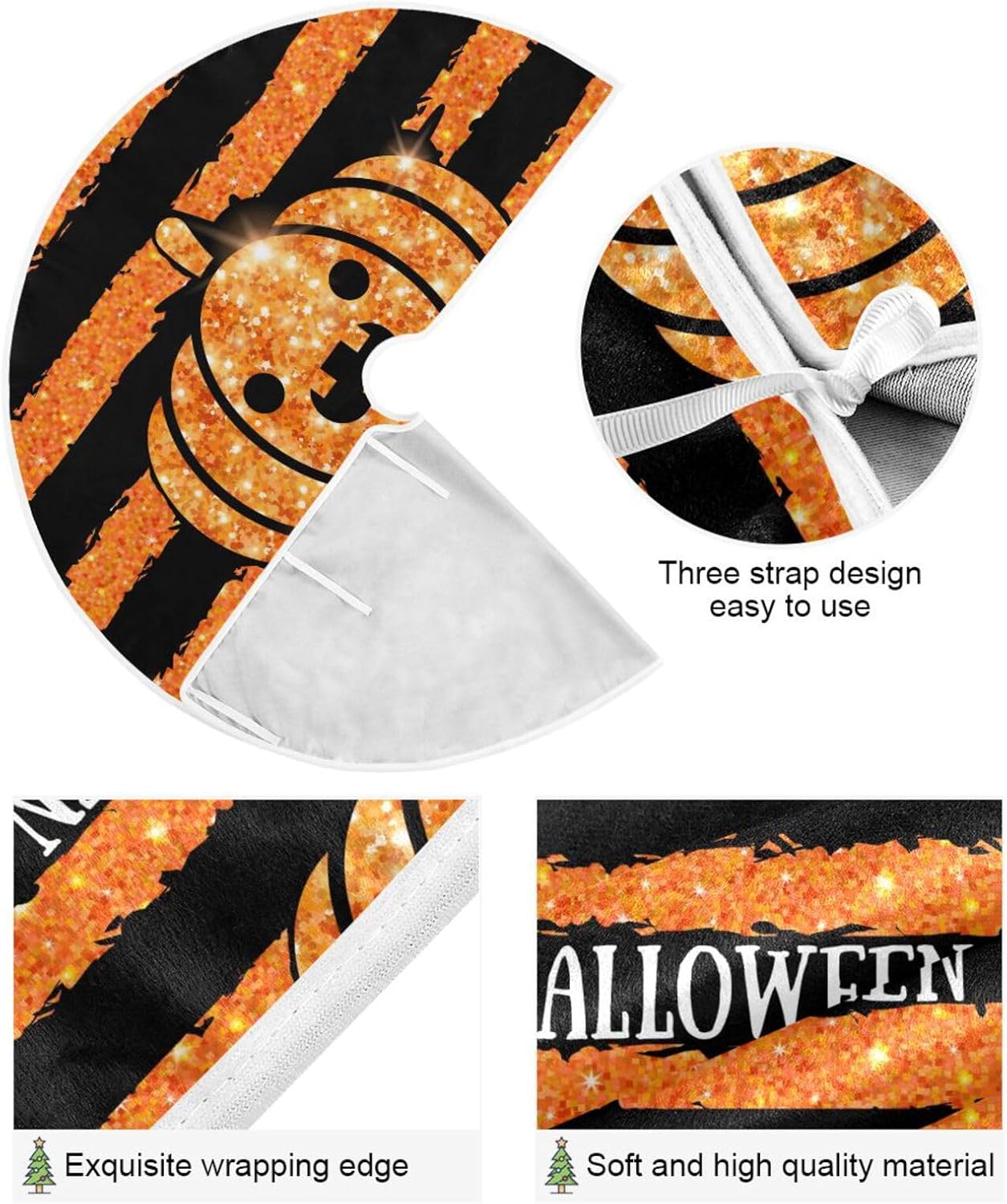 Glitter Pumpkin Striped Treeskirt, Christmas Decoration, 47.2 in Washable Tree Skirt, Fall Decor