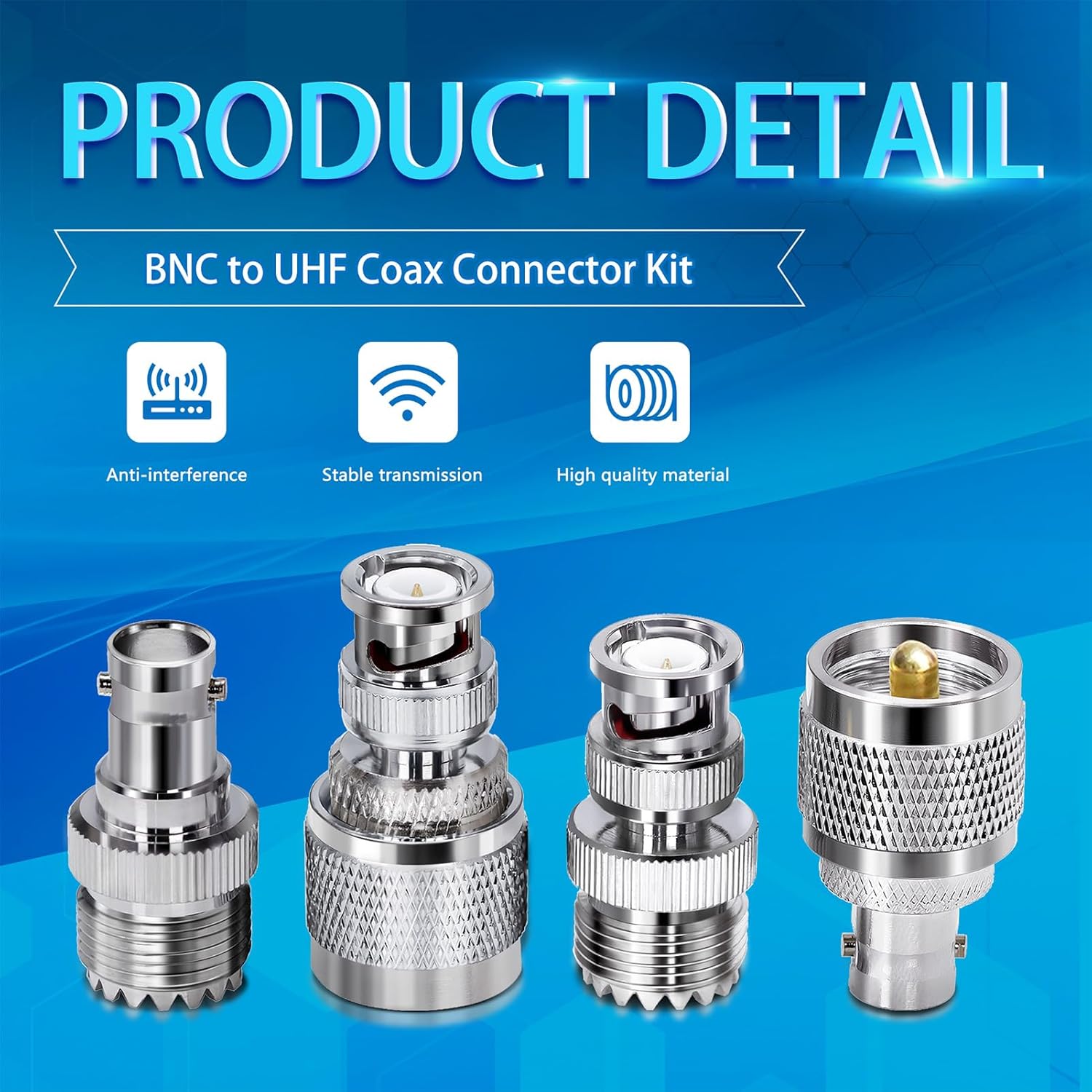 4 unids PL259 SO239 a BNC adaptador de cable coaxial, kit adaptador BNC a UHF macho a hembra Cable cambiadores de género Kit de conector coaxial