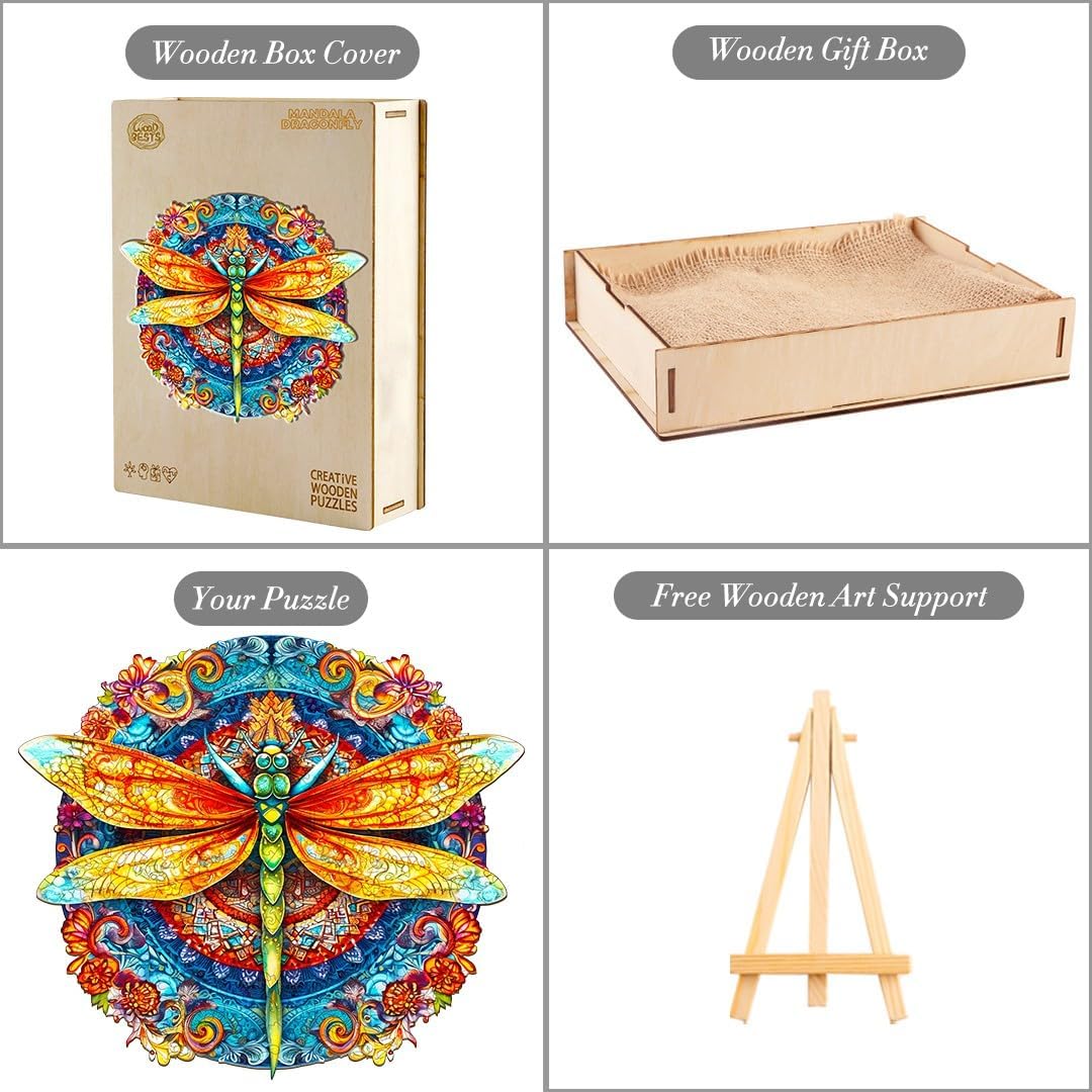 Rompecabezas de madera, rompecabezas de libélula, 15.7 x 13.8 pulgadas, 300 piezas, rompecabezas único en forma de libélula de animales, regalo para
