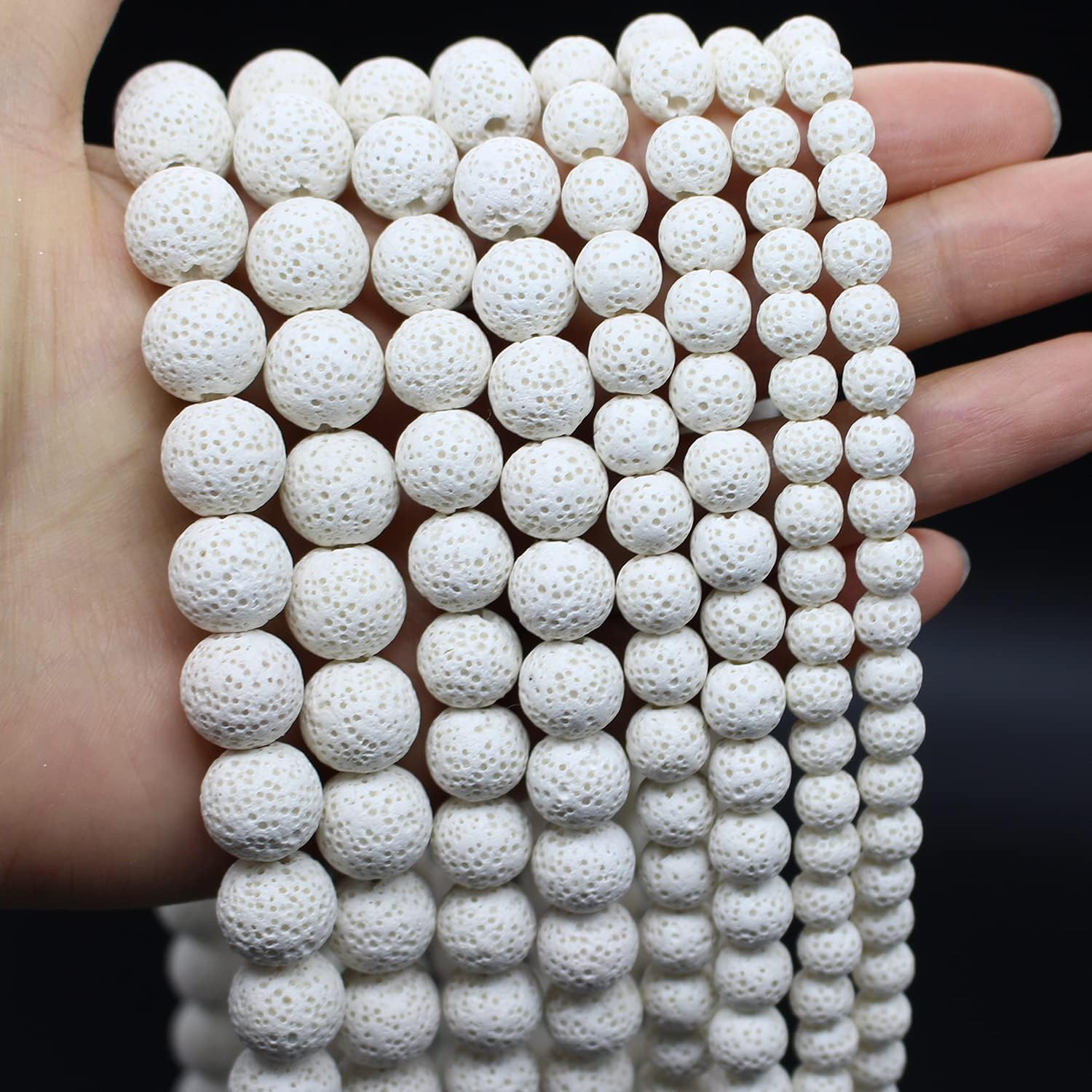 Oameusa Piedra volcánica de lava blanca de 0.315in, cuentas sueltas redondas de ágata para hacer joyas, 1 hebra de 15 pulgadas, 1 hebra por bolsa,
