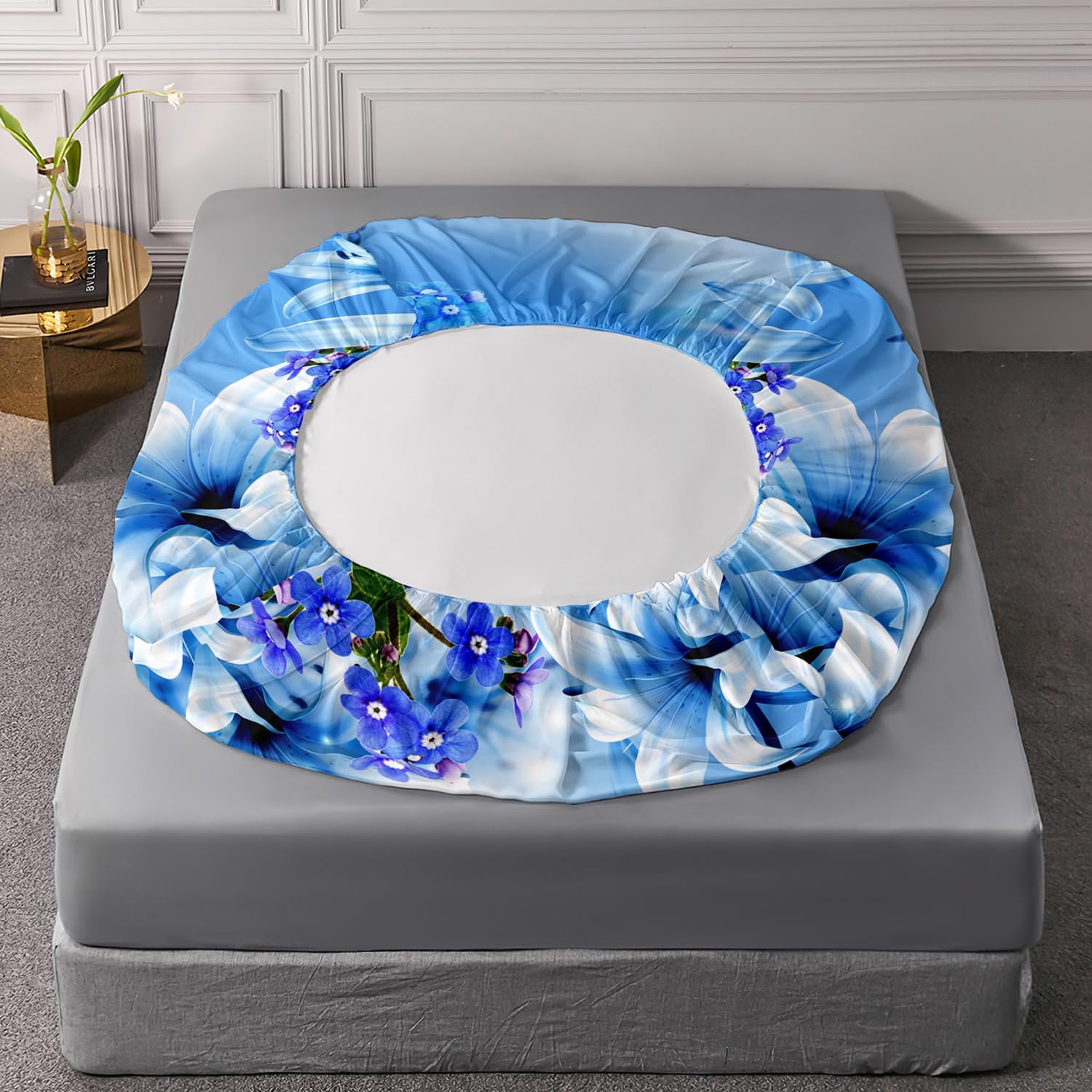 AILONEN Juego de sábanas bajeras de mariposa tamaño matrimonial, juego de sábanas de flores botánicas, juego de ropa de cama de mariposa voladora,