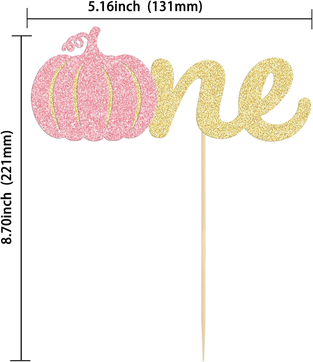 Gyufise 1 paquete de decoración de pastel de calabaza con purpurina rosa, temática de otoño para niña, calabaza pequeña, decoración de primer