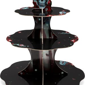 Cheerland Soporte gótico para cupcakes con diseño de calavera de rosa para decoración de fiesta de Halloween, decoración de mesa de esqueleto Cheerland Soporte gótico para cupcakes con diseño de calavera de rosa para decoración de fiesta de Halloween, decoración de mesa de esqueleto