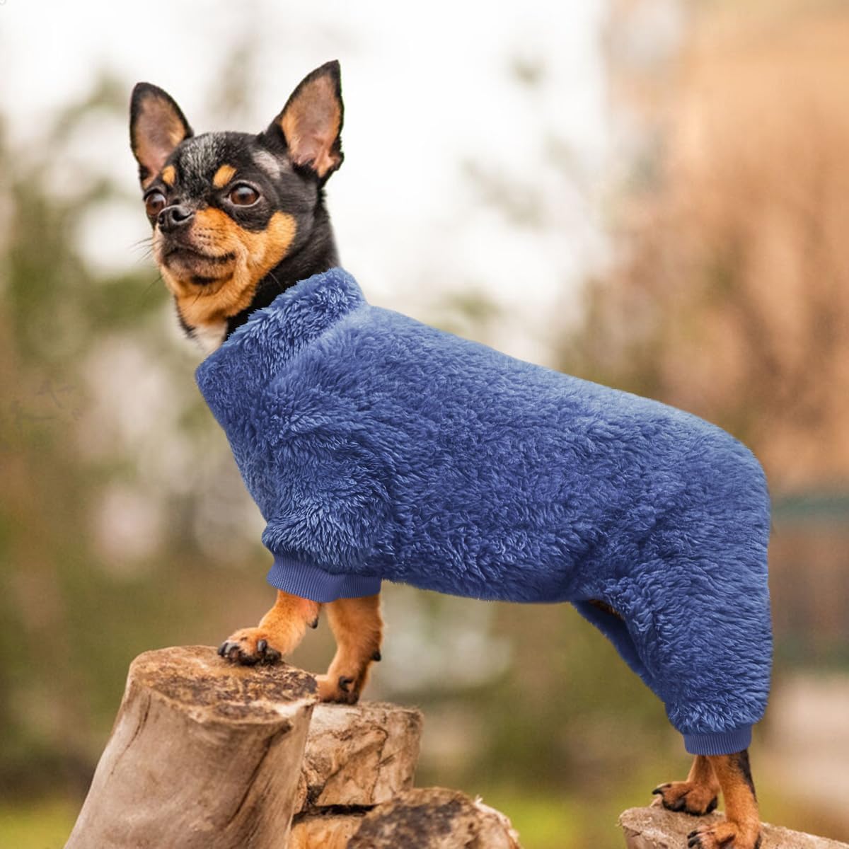 Idepet Pijama de terciopelo para perro, suéter de cuello alto para perro, mameluco de felpa suave para gatos, ropa para mascotas, traje de invierno,