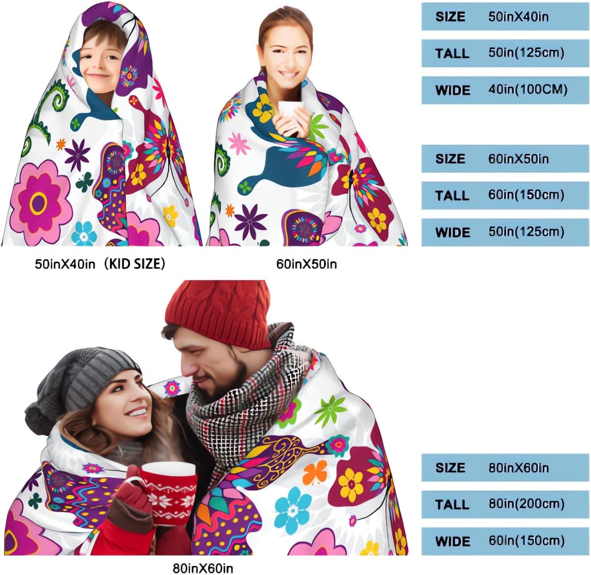 Zhung Ree Manta de franela de forro polar de microfibra de flores de mariposa coloridas, mantas duraderas para sofá, decoración del hogar, perfecta