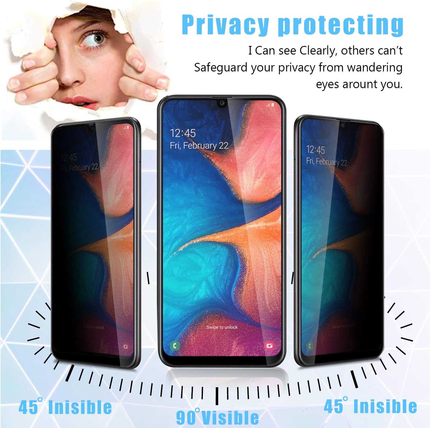 Anbzsign – Protector de pantalla de privacidad para Samsung Galaxy A20, cobertura completa, antiespía, privacidad 9H, dureza 9H, vidrio templado