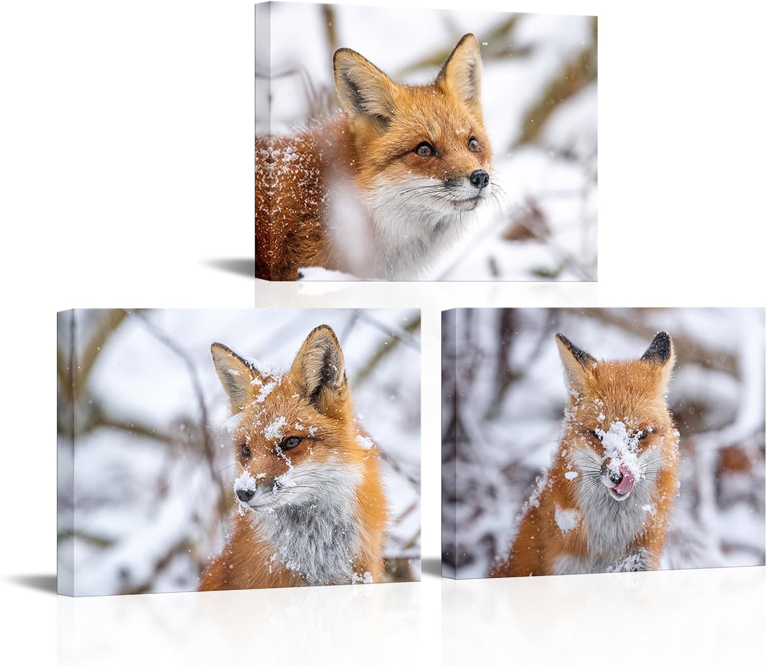 Biuteawal Lienzo decorativo para pared, diseño de zorro rojo, caza en la nieve, imágenes sobre lienzo de animales de vida silvestre, pintura de