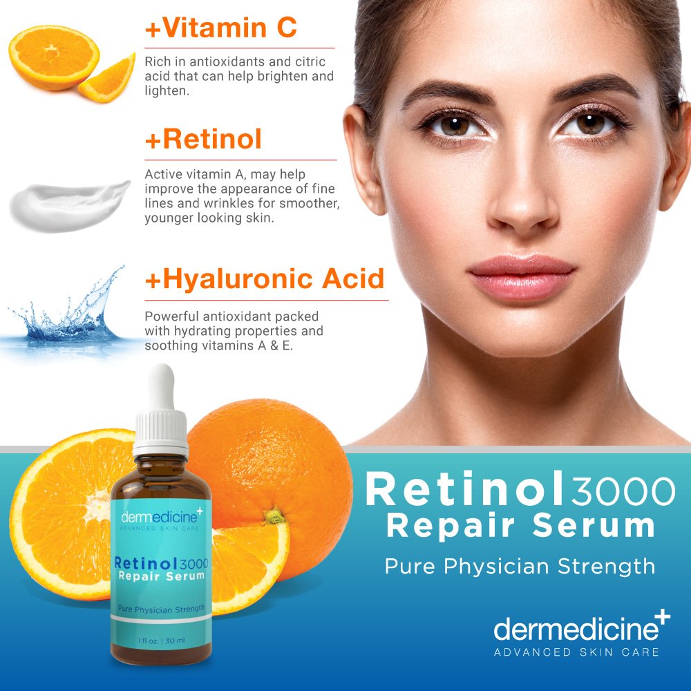 Retinol 3000 suero reparador para la cara  Fórmula profesional pura con vitamina C y ácido hialurónico  Grado profesional ayuda a suavizar la