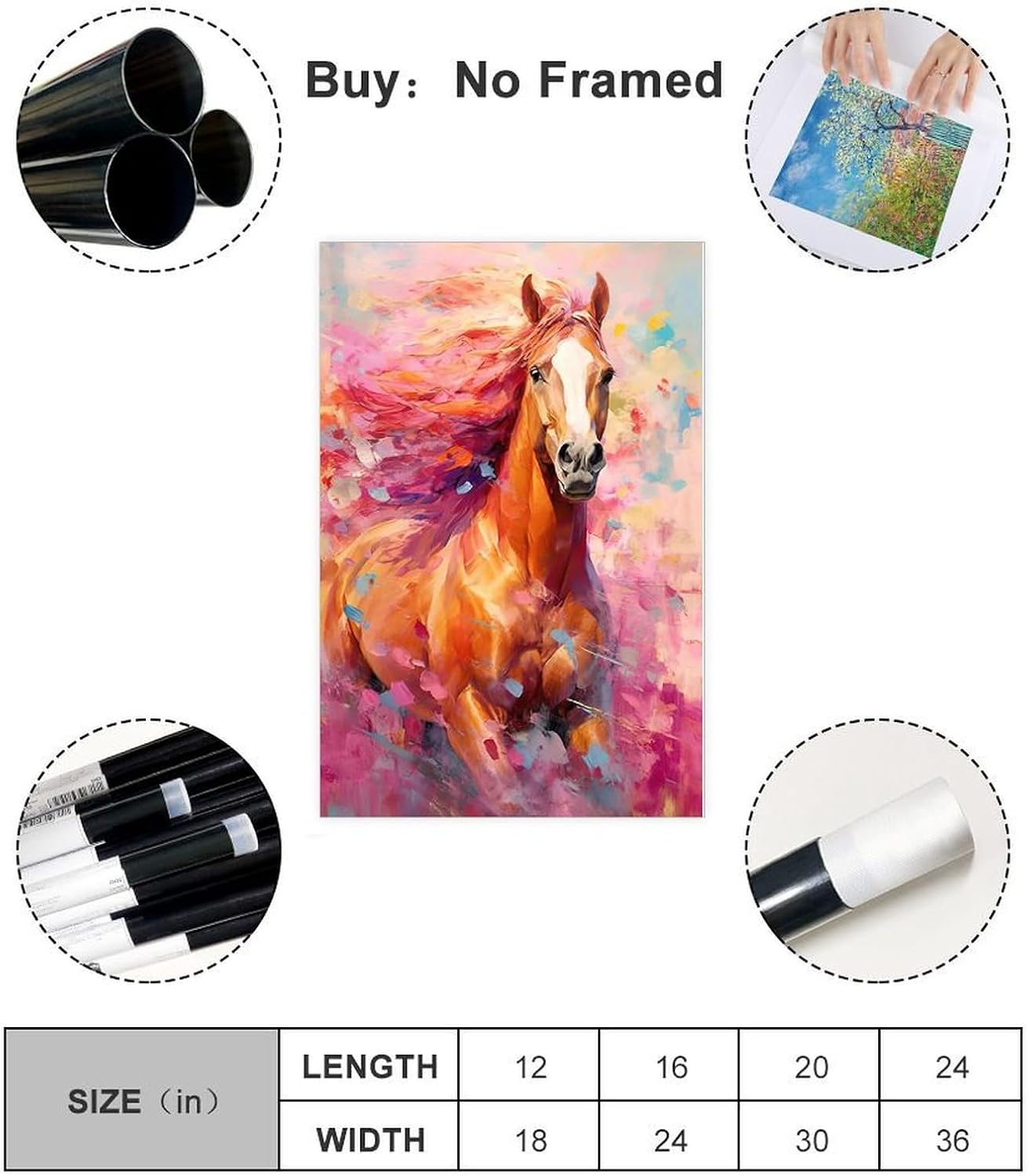Fyzuf Arte de pared de caballo pintura al óleo sobre lienzo, póster de caballo cubismo colorido de caballos lindos caballos estéticos, póster de