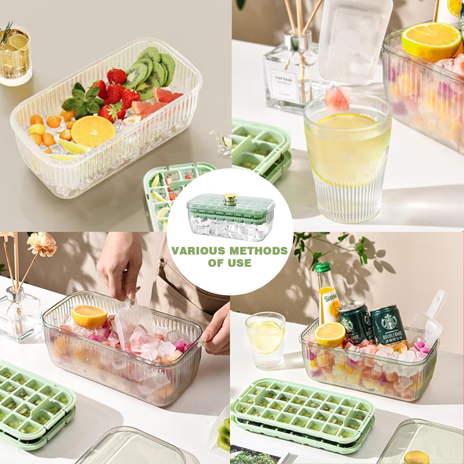 Bandeja para cubitos de hielo con tapa y contenedor, 64 bandejas de hielo para congelador con contenedor, bandeja para cubitos de hielo Doonly fácil
