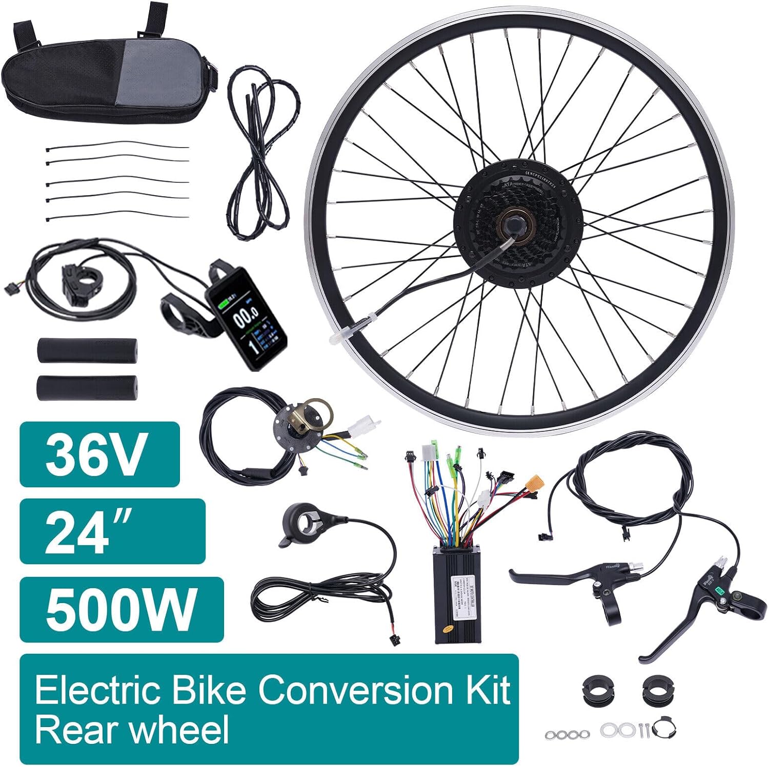 Kit de conversión de bicicleta eléctrica de 24 pulgadas, rueda delantera y trasera, kit de conversión de motor de bicicleta eléctrica de 36 V 500 W,