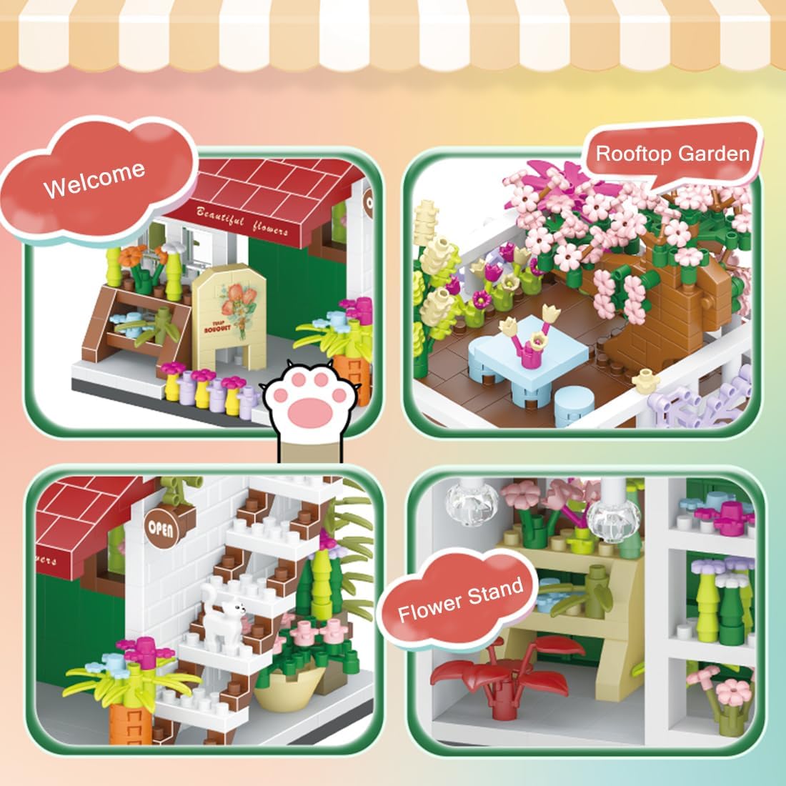 Juego de bloques de construcción de mini casa, MOC Street Store (1085 piezas), buena idea de regalo para niños y niñas (floristería)