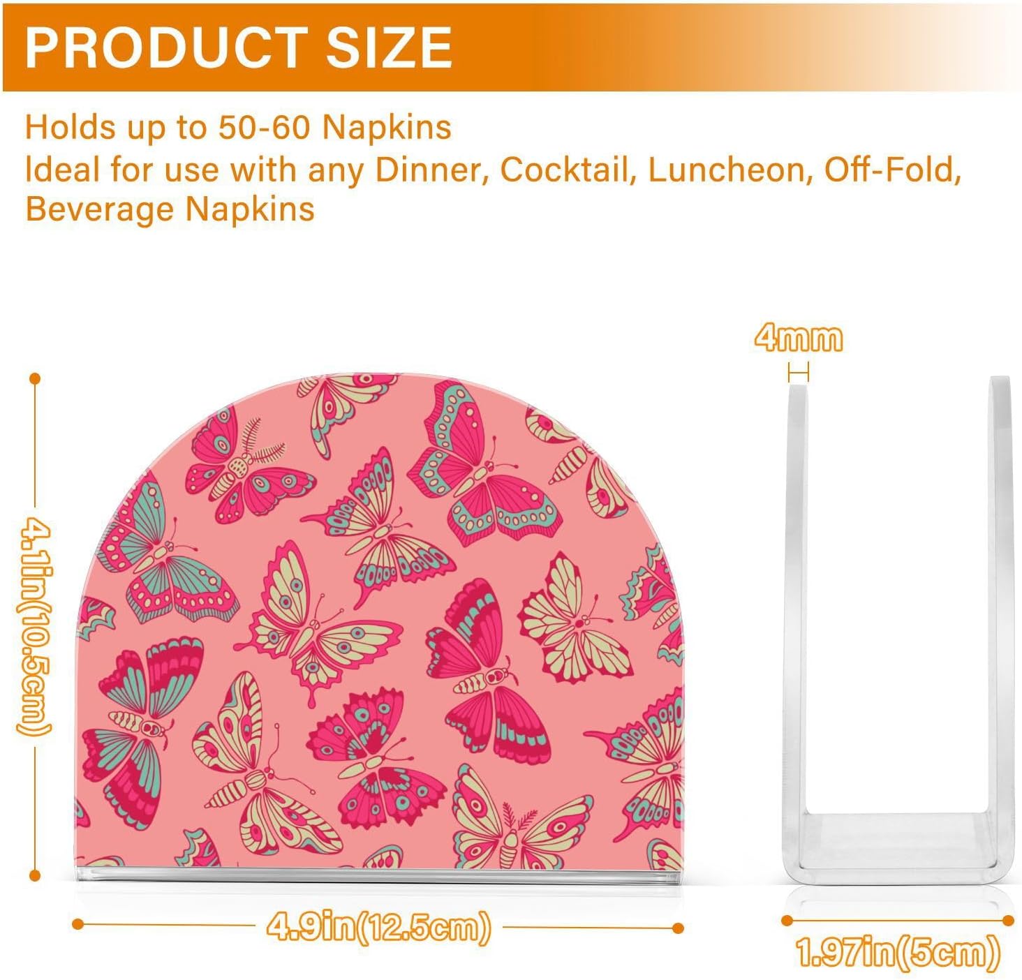 Napkin Holder Butterflies Pattern Napkin Holders for Tables, Clear Acrylic Napkin Holders Cocktail Napkin Holder for Kitchen Restaurant Bar Home