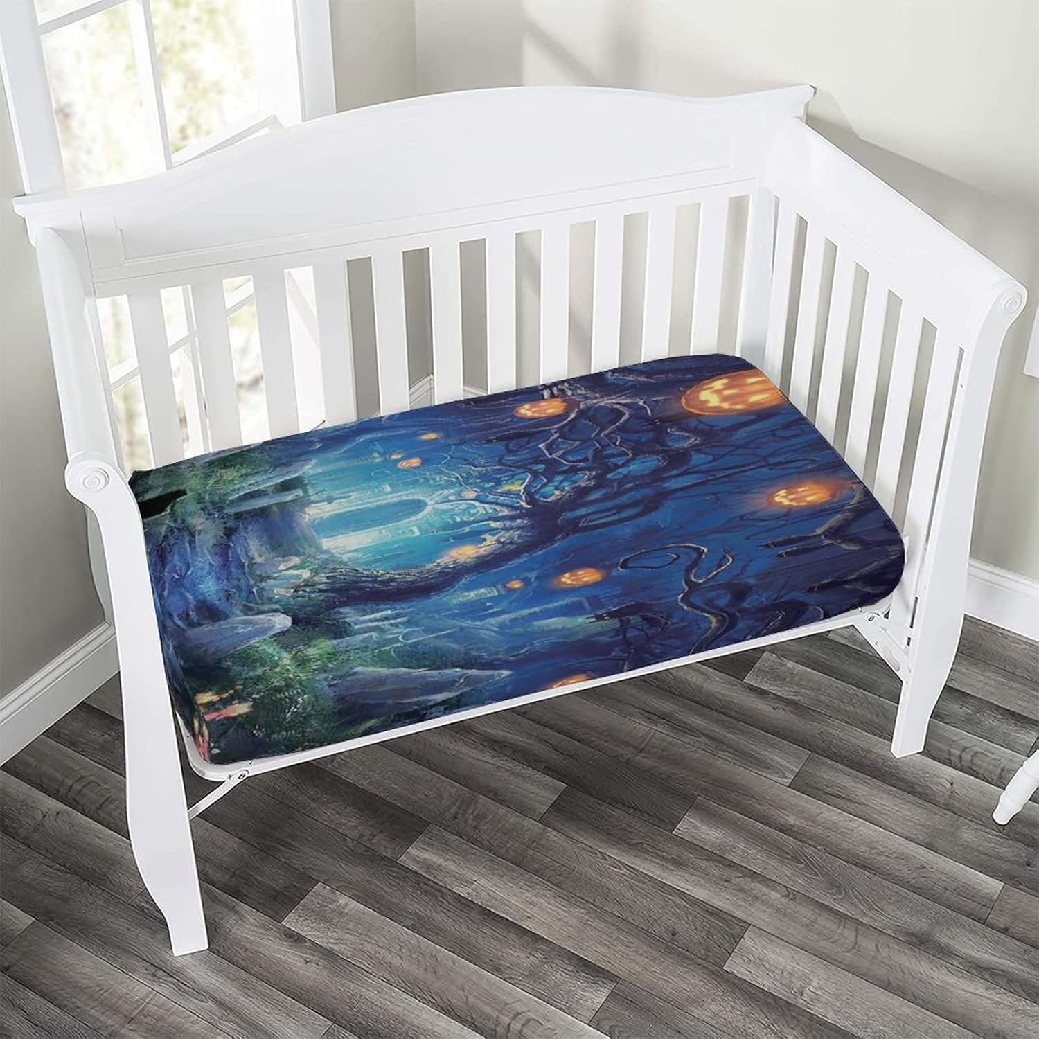 XISUNYA Sábana decorativa para cuna, sábana bajera de microfibra suave y sedosa para Halloween, 28 x 52 x 8 pulgadas, sábana de bebé con impresión