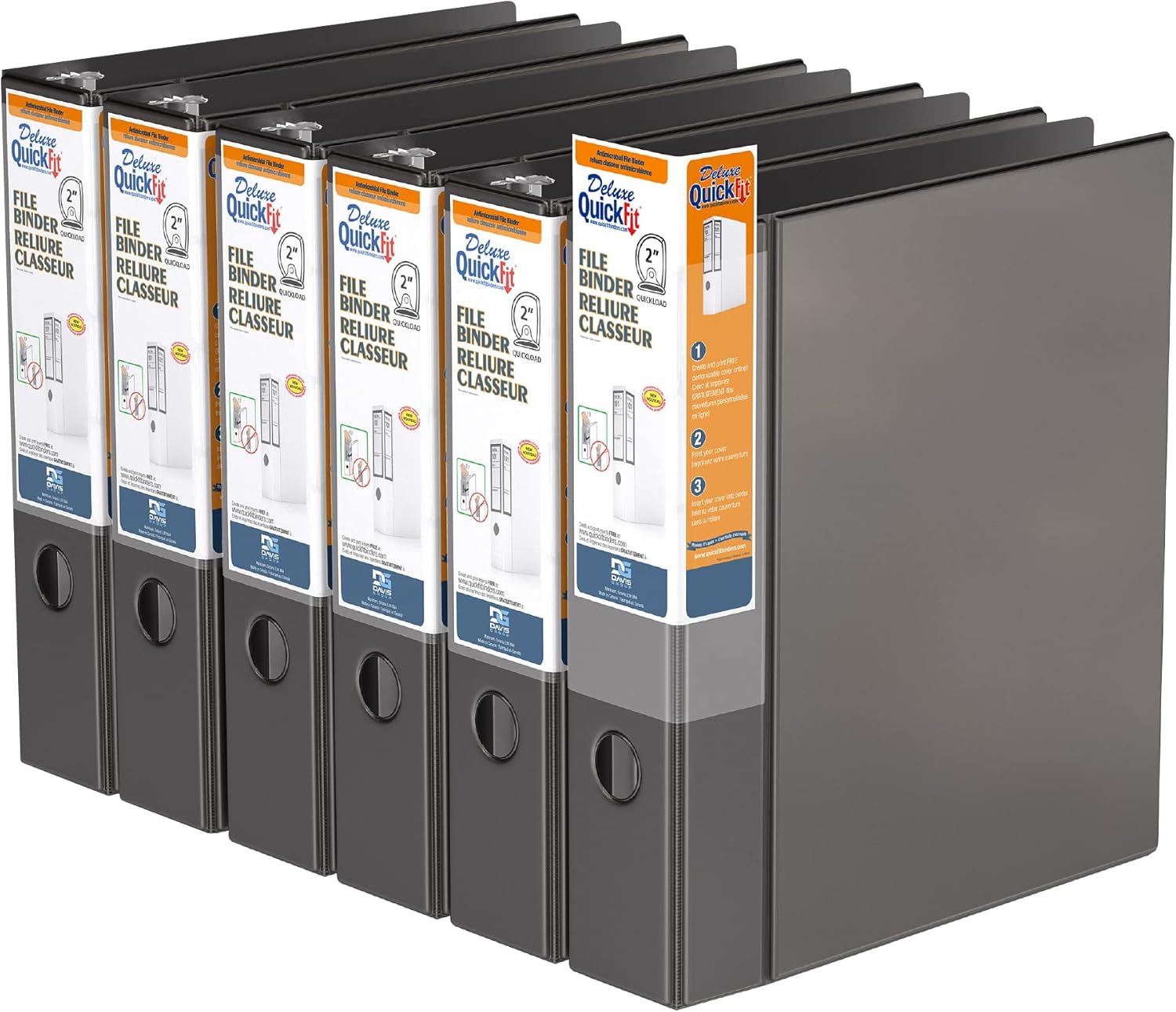 QuickFit Carpeta de archivos resistente con 3 anillas en D, 2 pulgadas, color negro, paquete de 6
