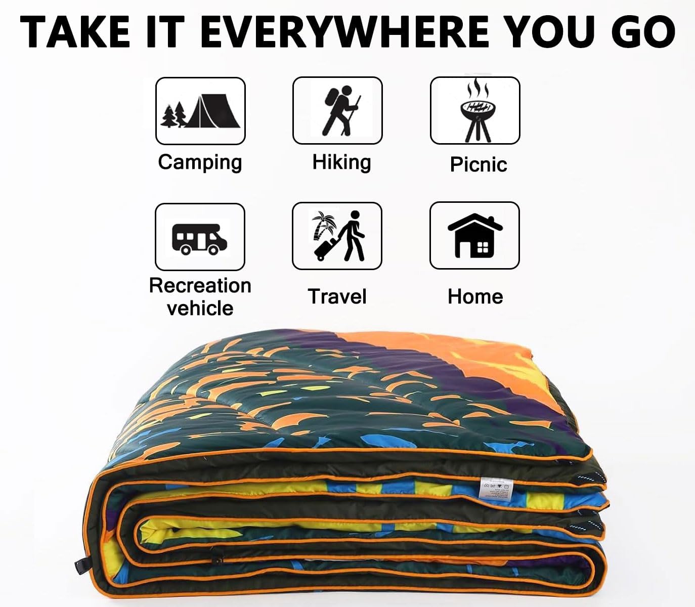 Bedvcaty Manta de camping, manta de viaje impermeable acolchada, cálida y acogedora manta de pícnic, para exteriores, viajes y montaña (Montaña, 55