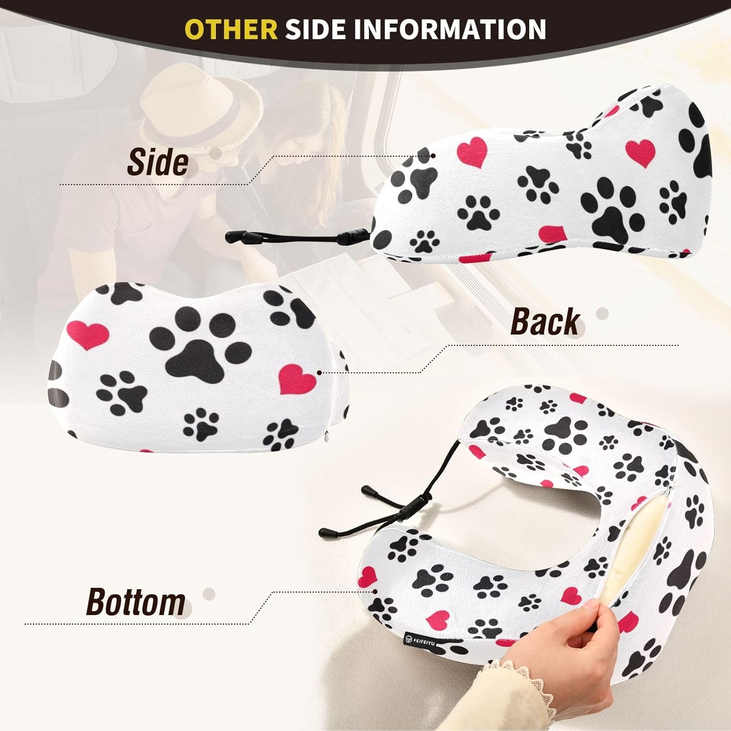 Almohada portátil para el cuello con forma de U y corazón de perro y gato para viajes, almohada de avión en forma de U para vuelo largo, almohada de