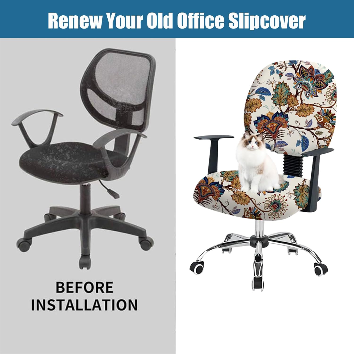 Funda para silla de oficina estampada elástica para silla de oficina de computadora, funda de respaldo de asiento giratoria de escritorio, funda de