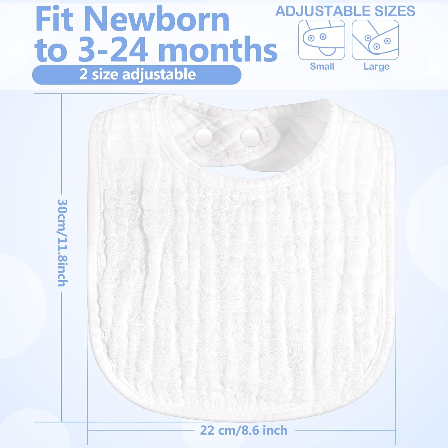 Zhanmai Paquete de 20 baberos de muselina ajustables para bebé, baberos blancos de 6 capas absorbentes, baberos para recién nacidos, baberos bandana