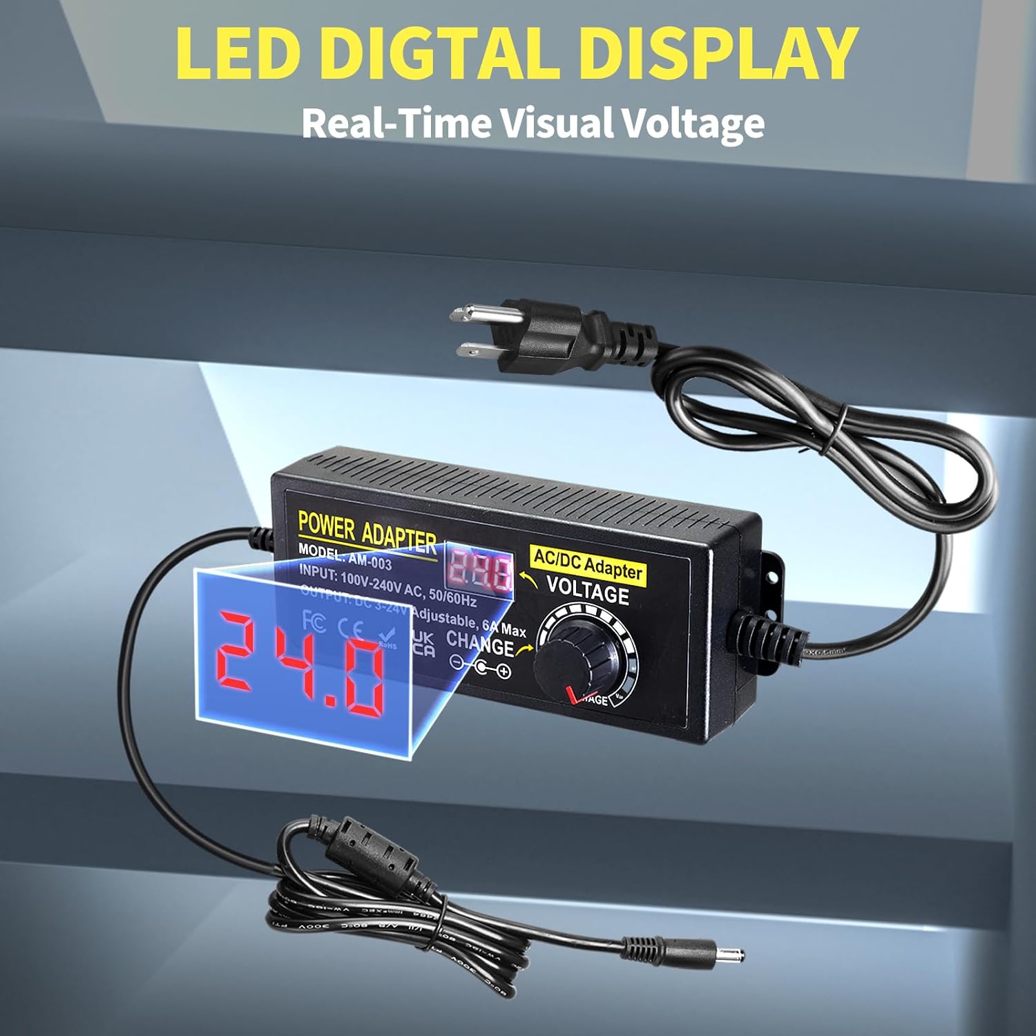 Adaptador de fuente de alimentación ajustable de 144 W 3 V  24 V 6 A Adaptador de corriente de conmutación variable universal 100V-240V AC a DC