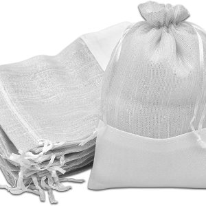 TheDisplayGuys For Your Modern Living Paquete de 24 bolsas de regalo de lino y organza blanca con cordones (grandes 5 12 x 8), recuerdos de fiesta, TheDisplayGuys For Your Modern Living Paquete de 24 bolsas de regalo de lino y organza blanca con cordones (grandes 5 12 x 8), recuerdos de fiesta,