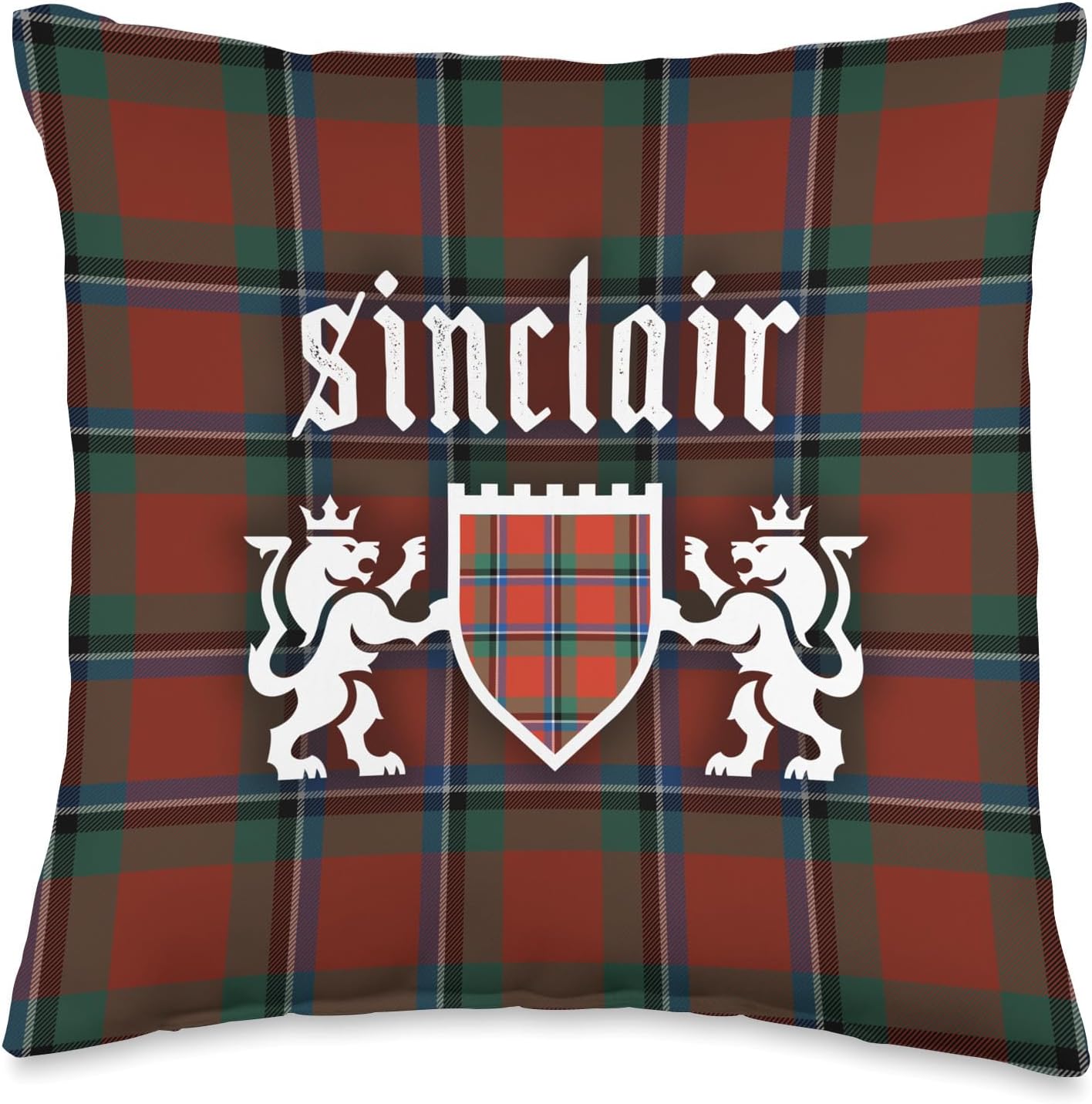 Scottish Tartans Clan Tartan, Scottish Plaid, Sinclair – Almohada con nombre de familia, 16 x 16 pulgadas, multicolor