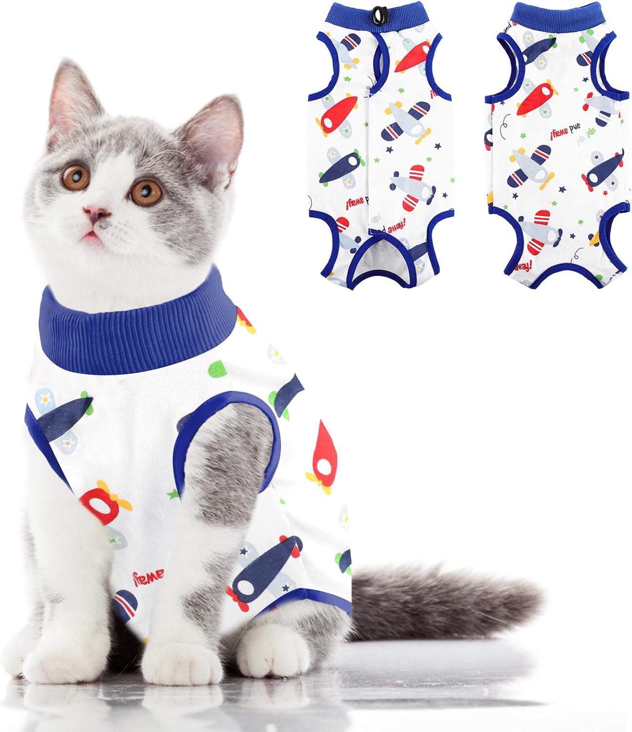 SUNFURA Traje de recuperación para gatos, body quirúrgico completo para protector de heridas abdominales, antilamidas después de la cirugía,