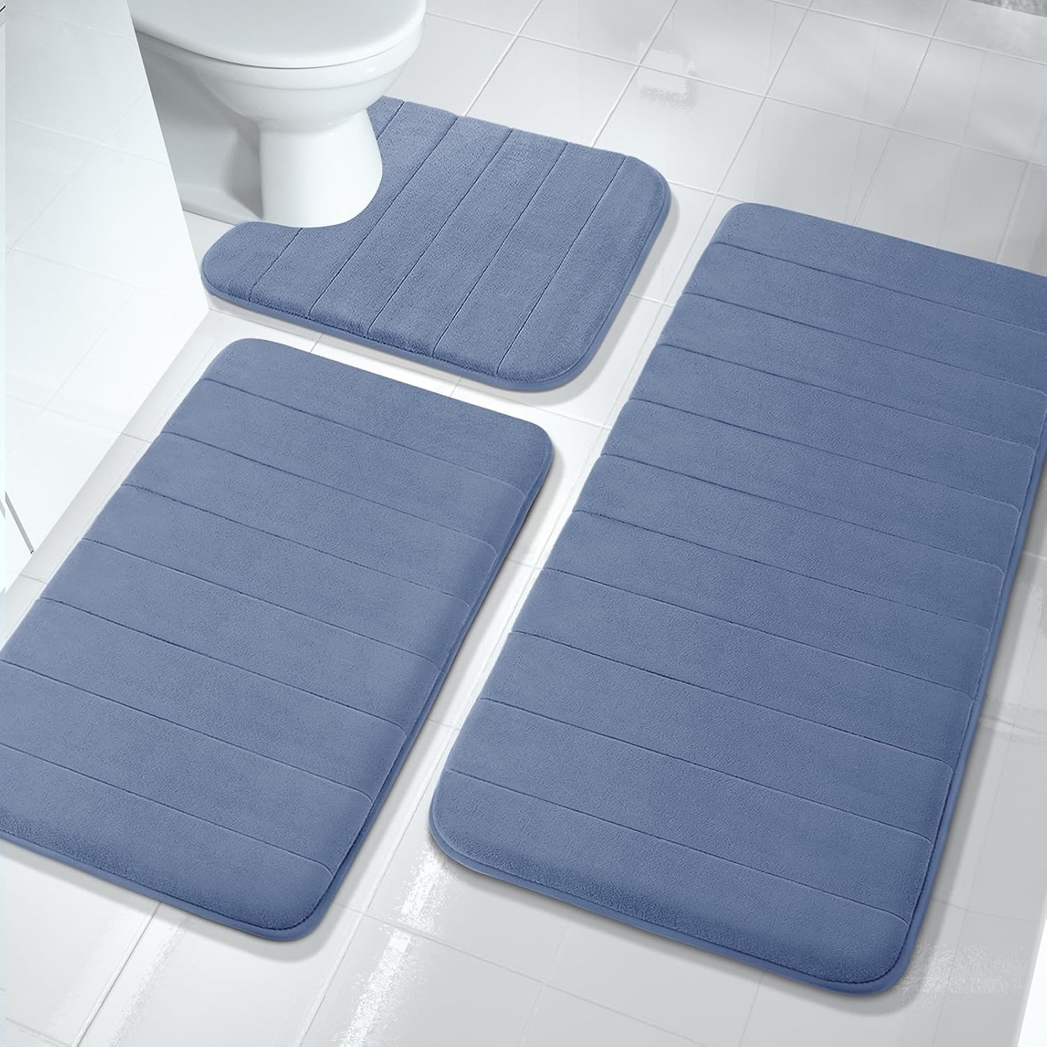 Yimobra Juego de tapetes de baño de espuma viscoelástica, 3 piezas, 44.1 x 24 + 31.5 x 19.8 pulgadas y en forma de U para alfombras de baño, tapetes