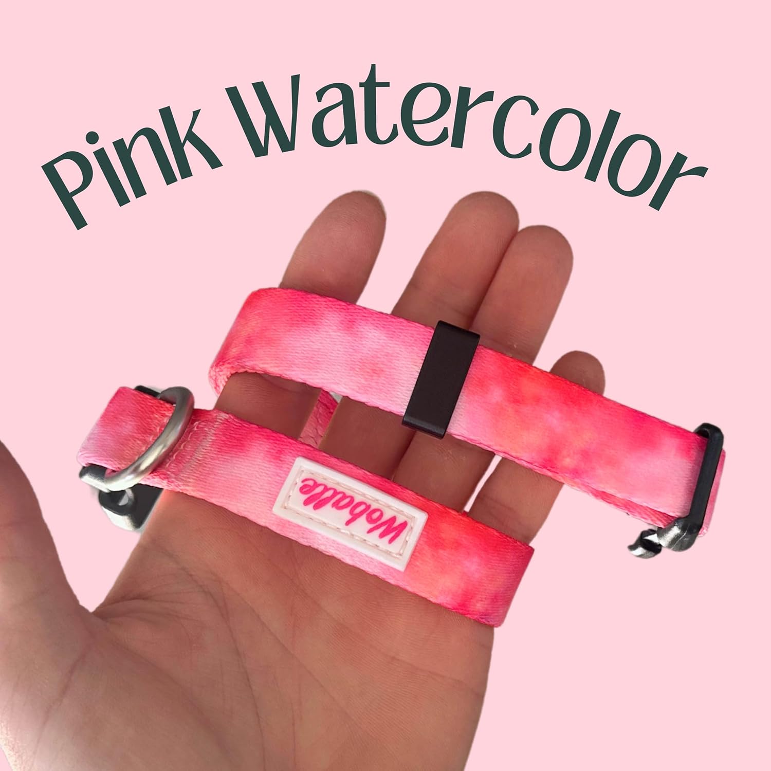 Basic Pretty – Collar para perros pequeños, medianos y grandes, duradero, lavable, de poliéster, tamaño ajustable, color acuarela rosa, mediano (14