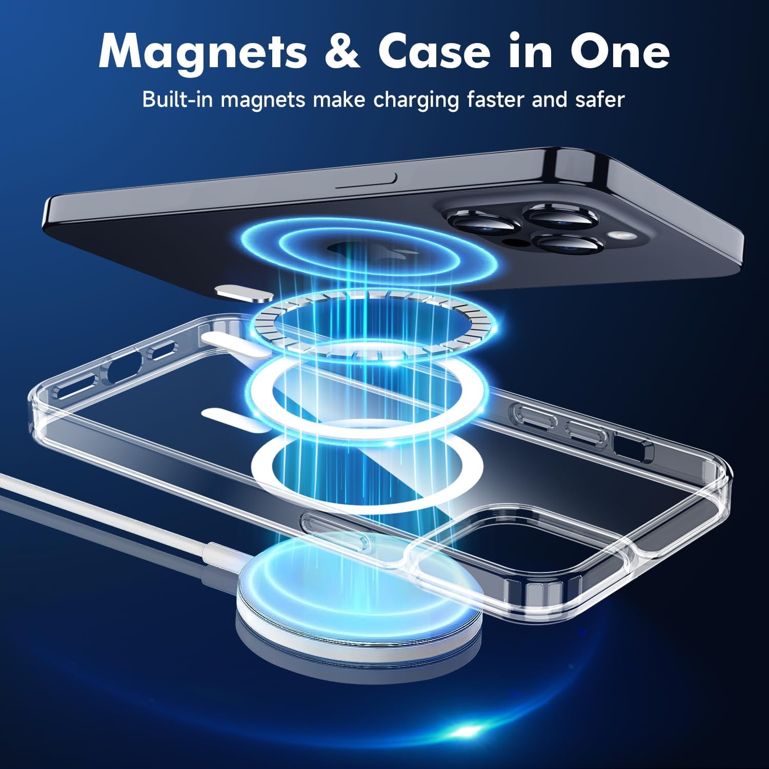 Funda magnética transparente para iPhone 15 Pro Max, funda para iPhone 15 Pro Max no amarilla con protector de pantalla + protector de lente de