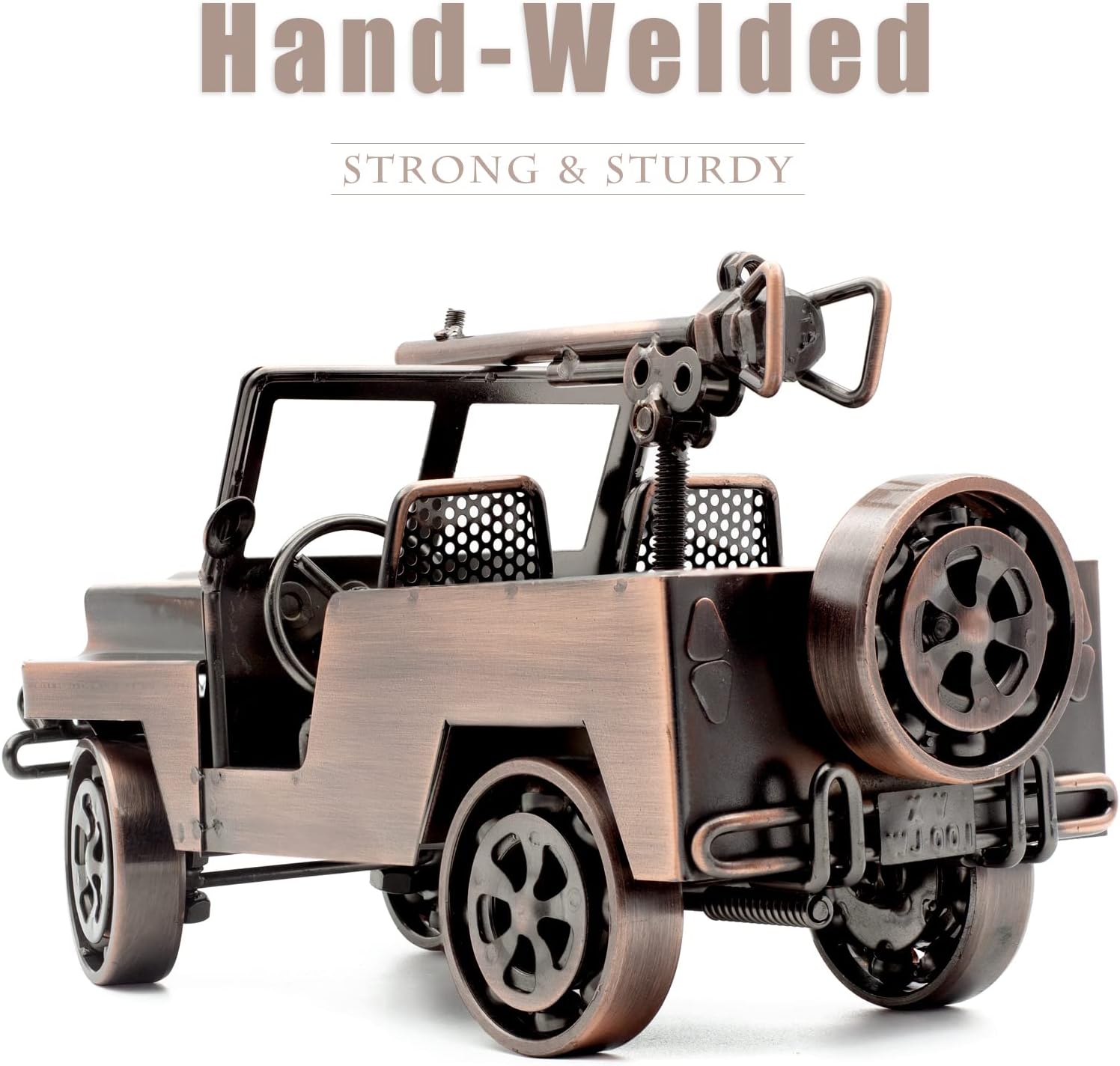 QIRLOEU Modelo Willys Jeep de metal soldado a mano, recuerdos militares vintage de la Segunda Guerra Mundial, decoración de vehículos coleccionables