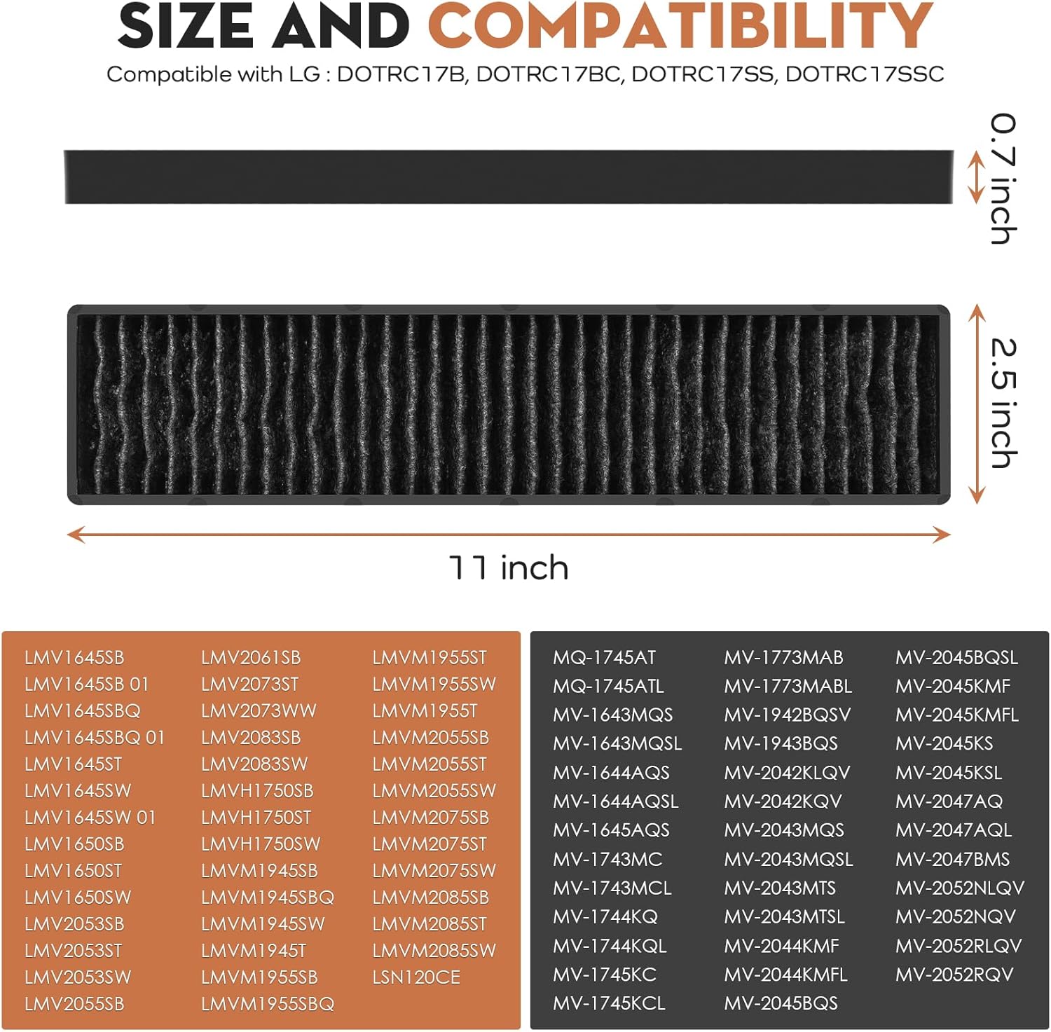 Filtro de carbón de repuesto para microondas LG LMV1650ST LMV1650SW LMV2031BD, LMV2031SB LMV2053SB LMV2053ST MV2047AQL MV2045ATS LG repuesto para
