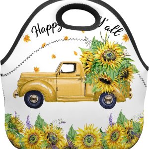Gsypo Reusable Neoprene Lunch Bag, Happy Fall Y’all Sunflower on Farm Truck Autumn Leaf Soft Thermal Meal Tote, Lightweight Washable Insulated Lunch Gsypo Reusable Neoprene Lunch Bag, Happy Fall Y’all Sunflower on Farm Truck Autumn Leaf Soft Thermal Meal Tote, Lightweight Washable Insulated Lunch