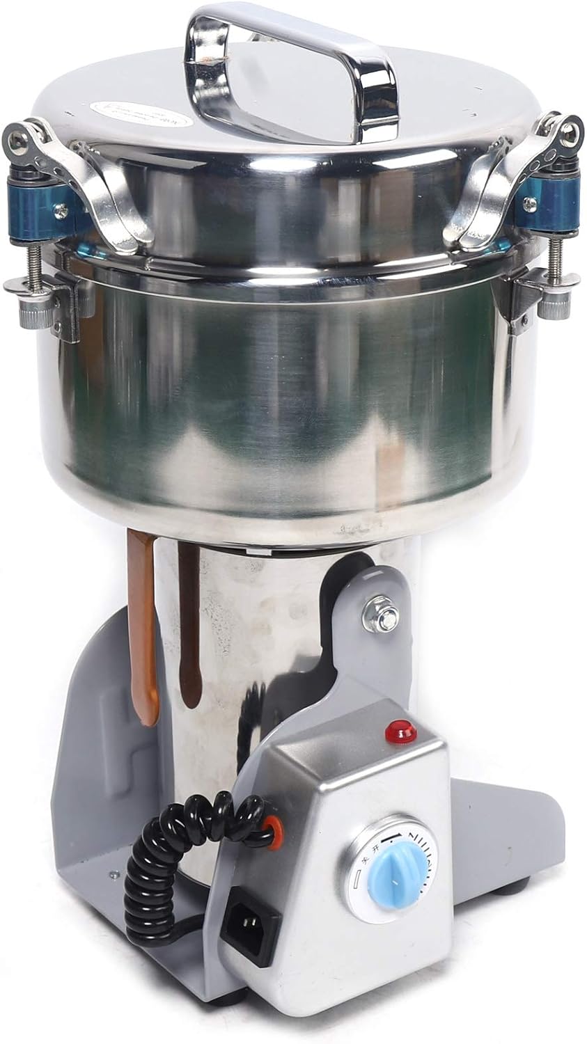 Fetcoi Molinillo eléctrico comercial para especias de grano de hierbas, capacidad de 70.55 oz, grado de trituración de malla 60-350, acero