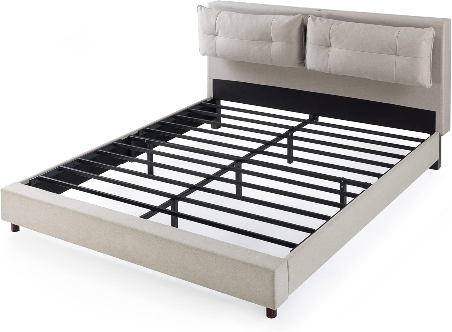 ZINUS Avery – Cama de plataforma con cabecero reclinable y puertos USB, no necesita somier, cabecero ajustable acolchado con altura personalizable,
