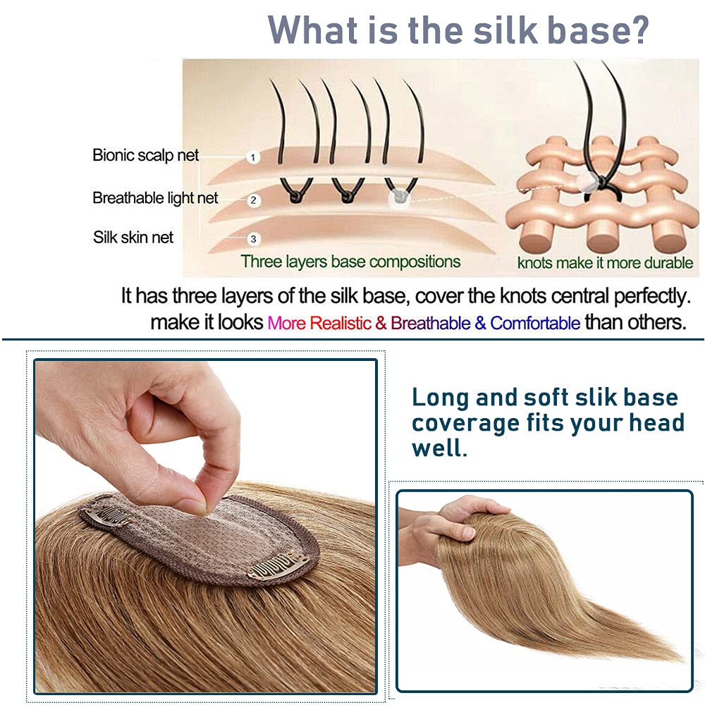 SEGO Toppers de cabello humano para mujeres con cabello fino, sin flequillo, 100% cabello humano real, pelucas de cabello humano superior, pelucas