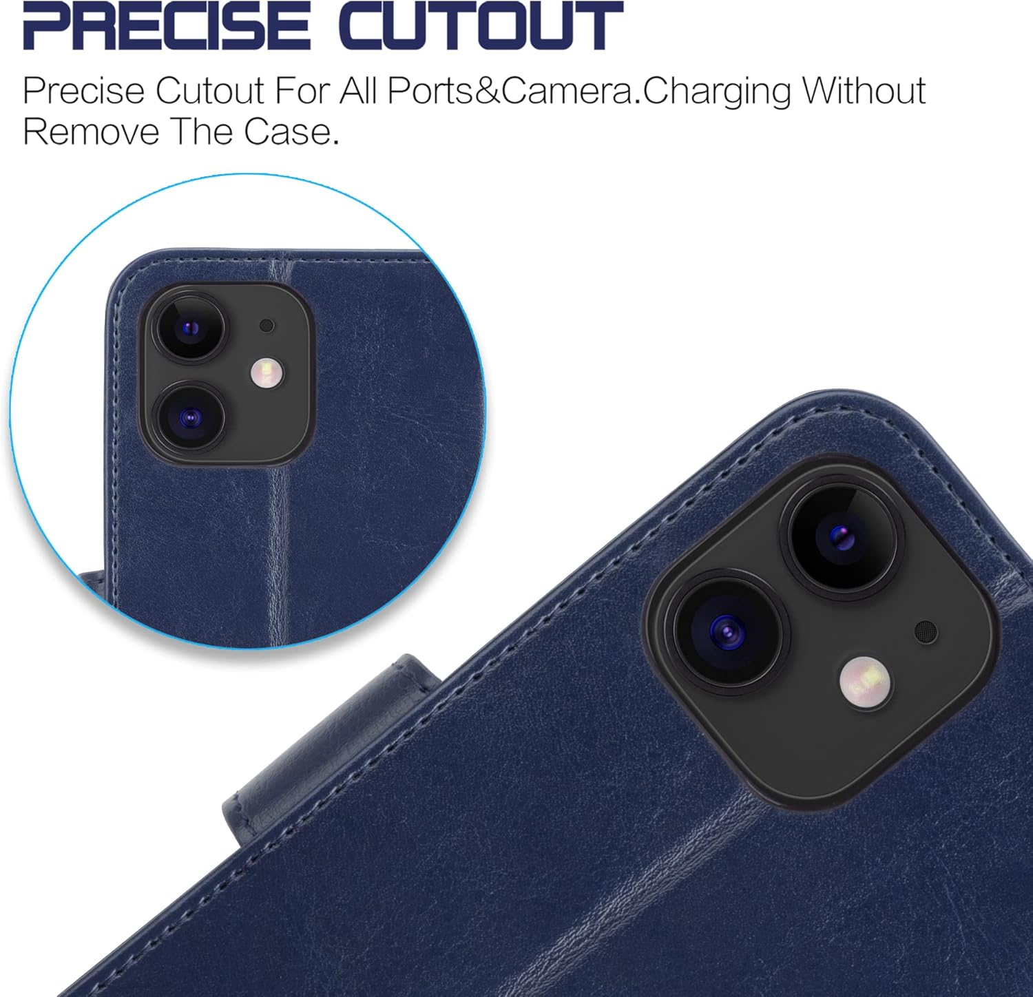 Arae Funda compatible con iPhone 13 con tarjetero y correa para la muñeca para iPhone 13 de 6.1 pulgadas, color azul