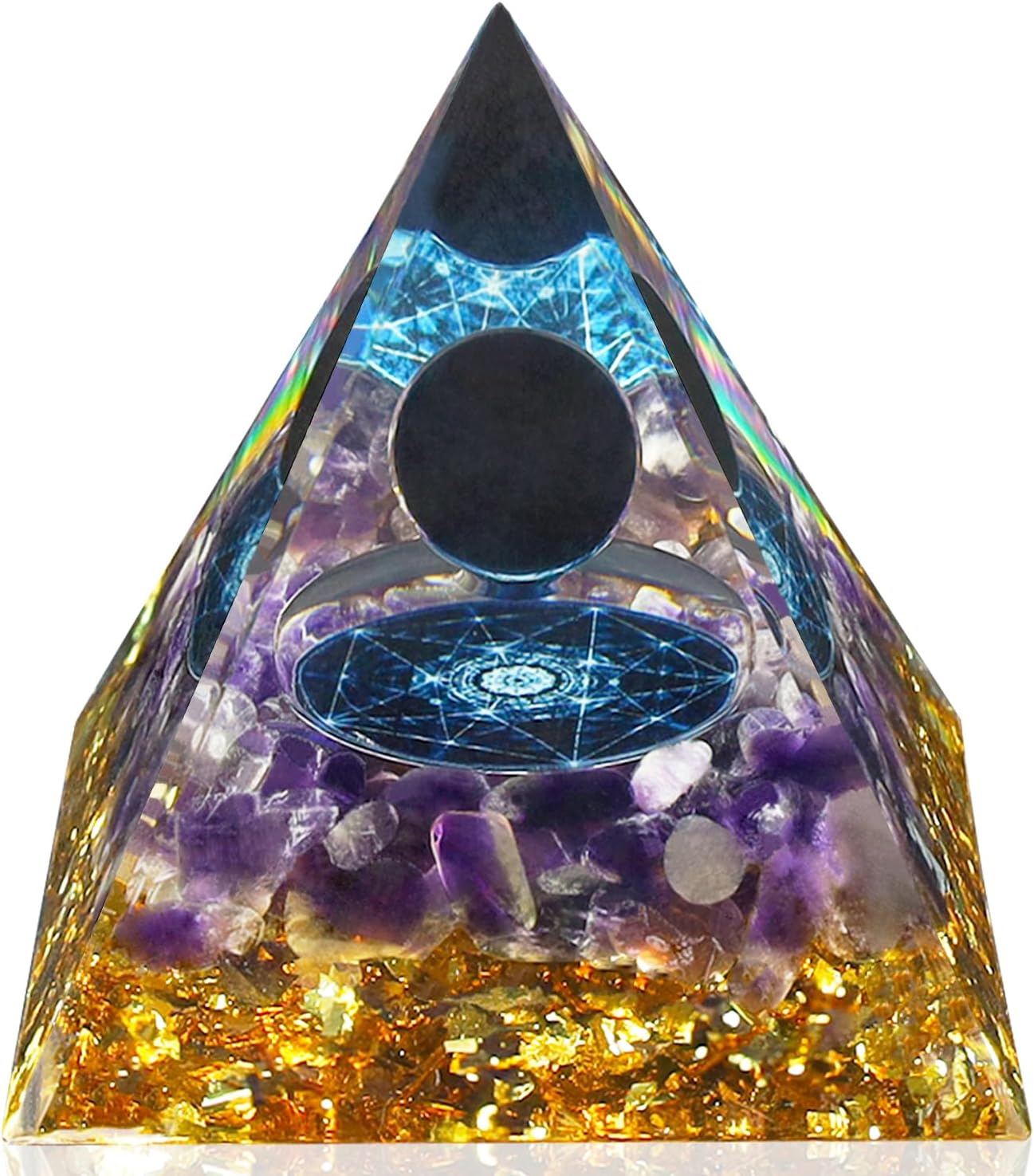 YATOJUZI Cristales de pirámide de orgón de 2.4 pulgadas, obsidiana, amatista, chakra, reiki, piedras preciosas de orgonita para energía positiva,