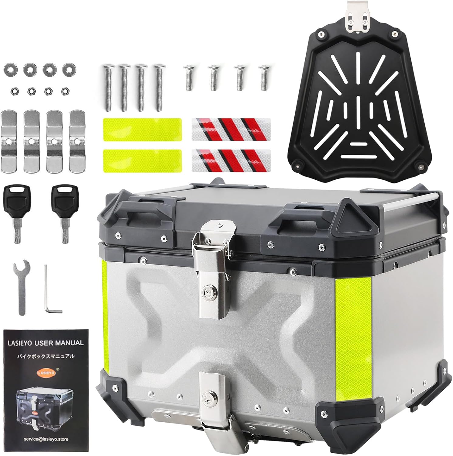 LASIEYO 2023 28L45L55L65L – Maleta superior de motocicleta, caja de aluminio universal con cerradura de seguridad para almacenar casco de equipaje