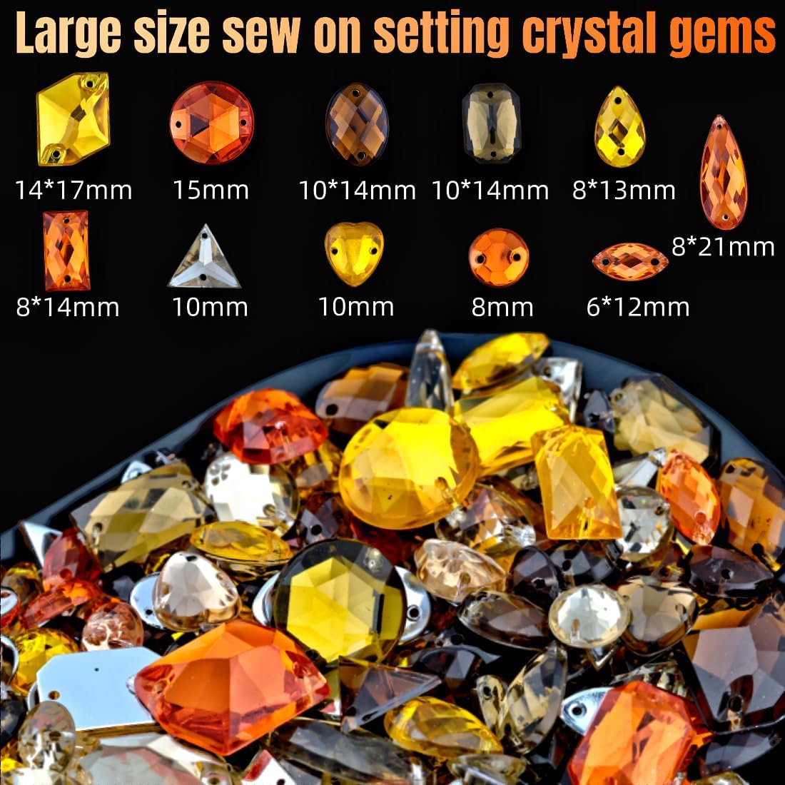 Juego de 650 piezas de diamantes de imitación para coser con parte trasera plana, formas mixtas, diamantes de imitación acrílicos, gemas para