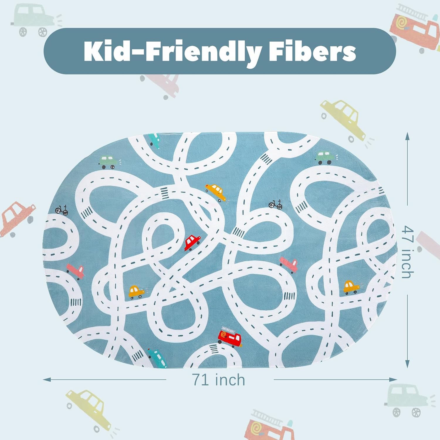 Alfombra grande para sala de juegos para niños, alfombra de carretera lavable de 4 x 6 pies para guardería, alfombra de área divertida