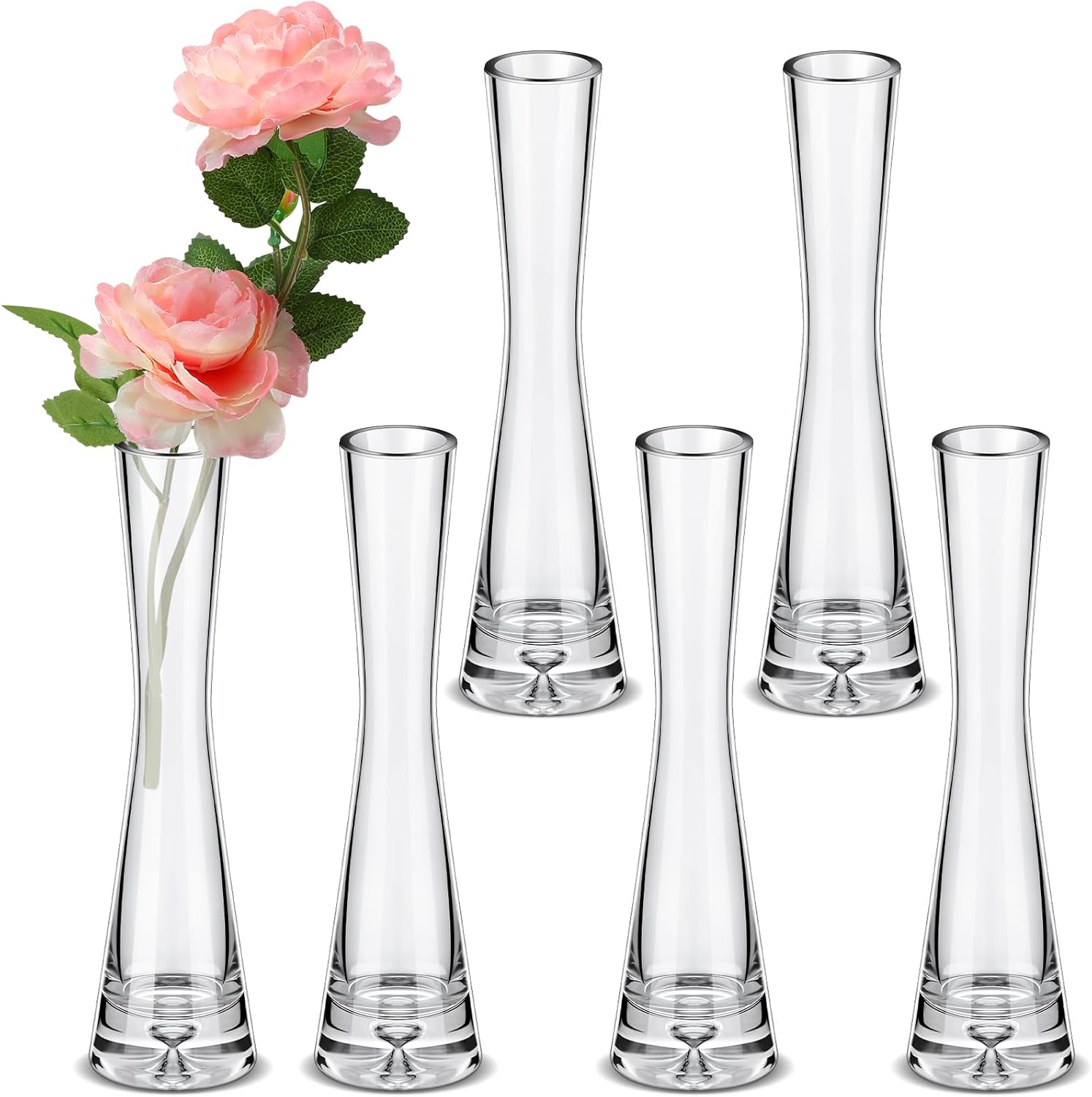 Sliner 6 jarrones altos de cristal para centros de mesa, jarrón transparente de María Bud, pequeño jarrón de flores individuales, jarrones