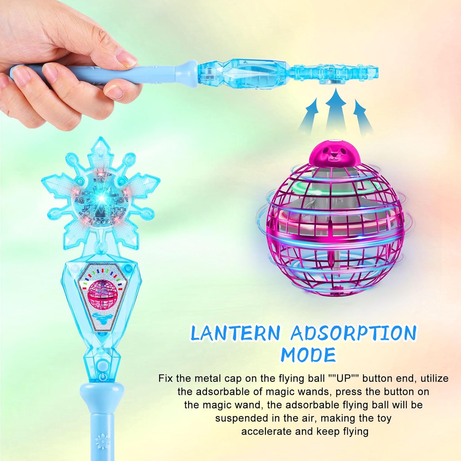 ETPlanet Paquete de 1 bola de orbe volador rosa con 1 varita mágica, mini dron controlado a mano, regalo de juguete de Navidad y cumpleaños, para