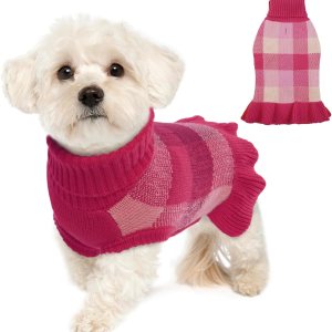 Lelepet Vestido suéter para perro, suéter para perros pequeños para niñas, suéteres de cuello alto para perros pequeños, suéter de Navidad para Lelepet Vestido suéter para perro, suéter para perros pequeños para niñas, suéteres de cuello alto para perros pequeños, suéter de Navidad para